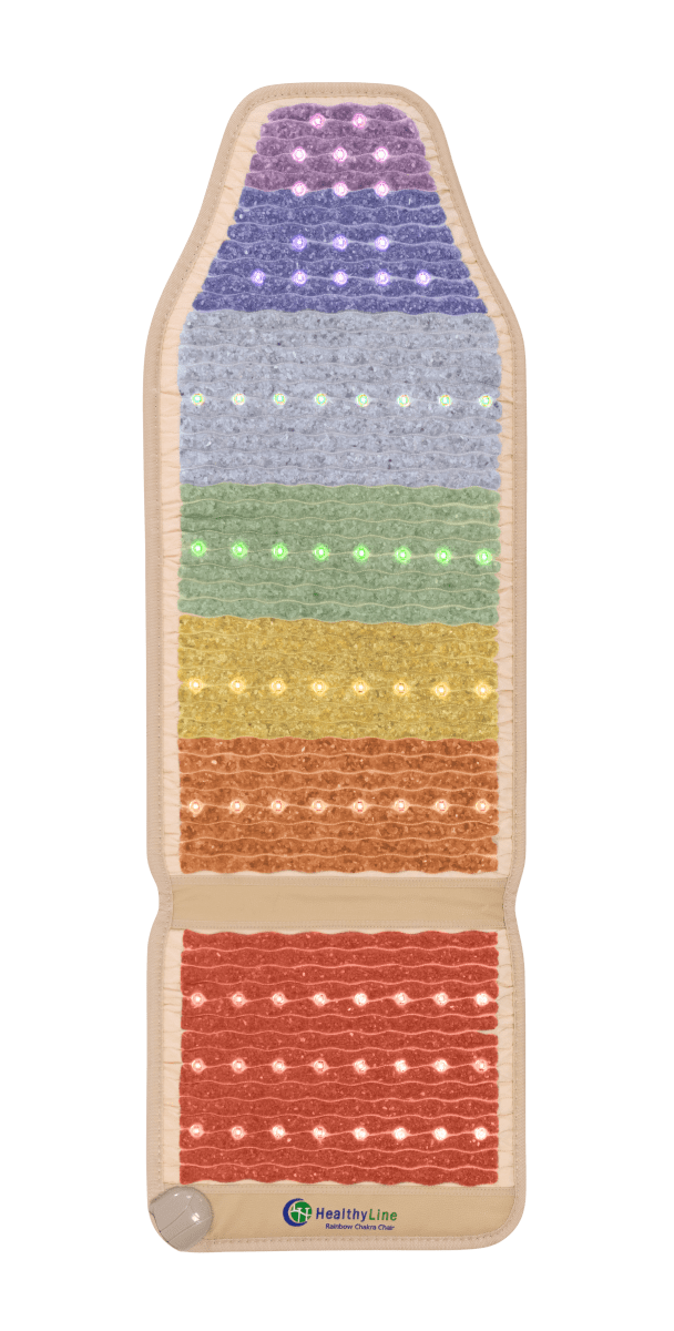 HealthyLine Rainbow Chakra Mat 5318 top view showing PEMF, Far Infrared, and chakra gemstone therapy design