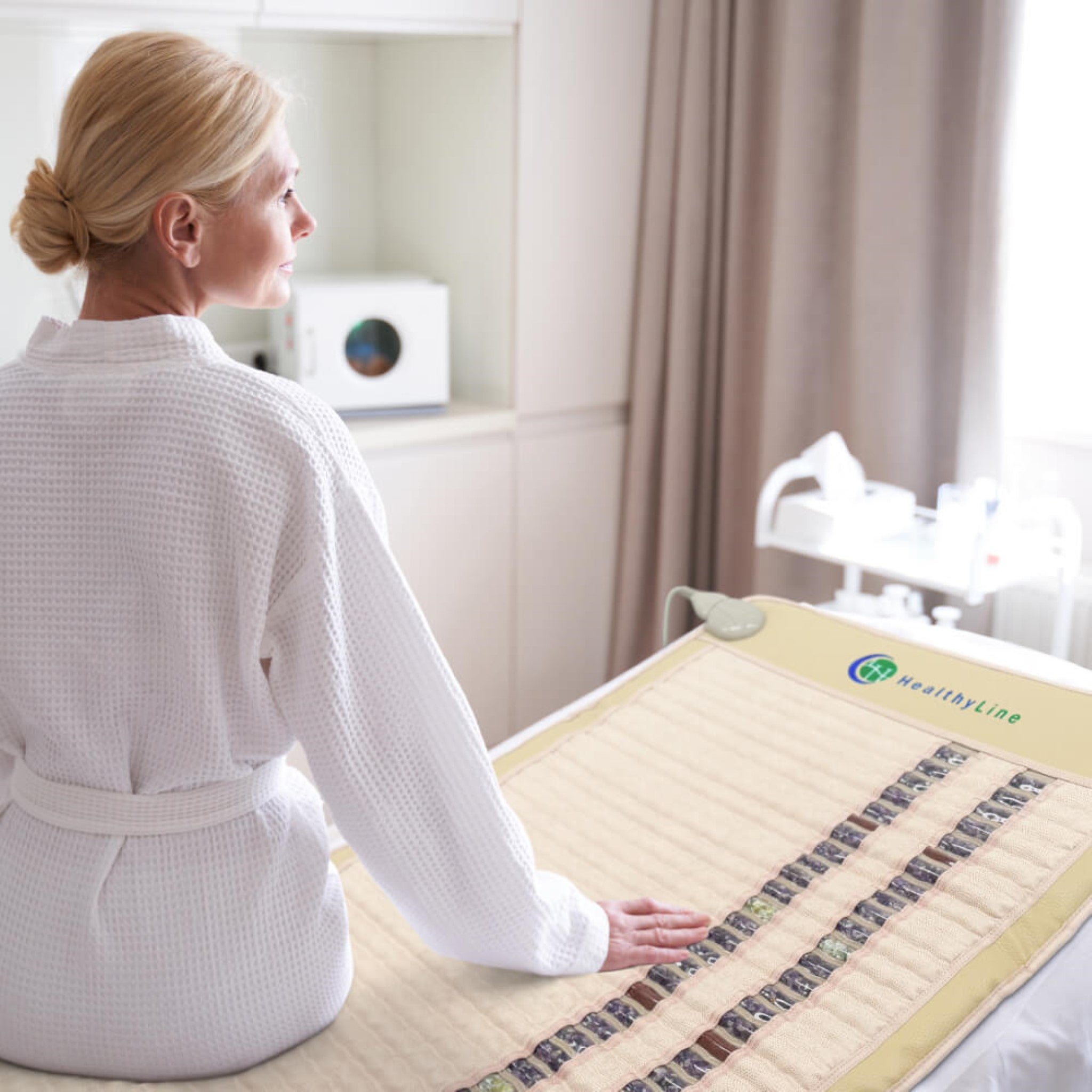 HealthyLine SOFT Series far infrared heating mat with natural gemstones for full-body relaxation and therapy