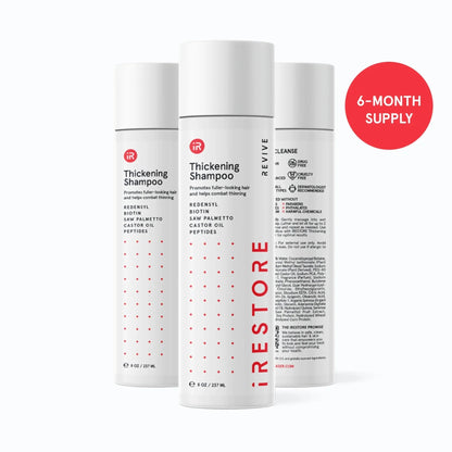 iRestore Anti-Thinning Shampoo bottles designed to support healthy hair growth