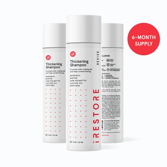 iRestore Anti-Thinning Shampoo bottles designed to support healthy hair growth