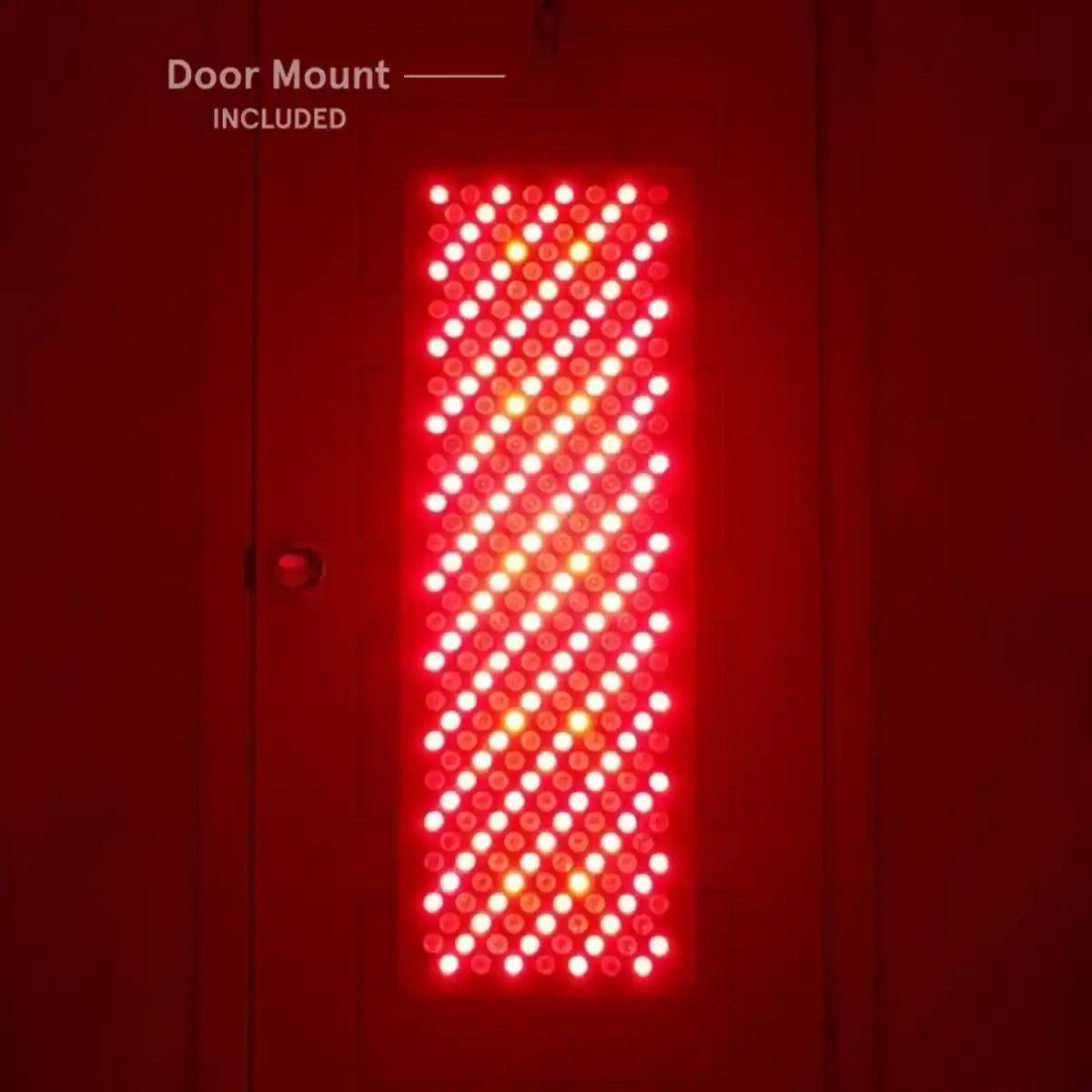 iRESTORE Apex Elite 2160 red light panel mounted on a door using the included door-mount system
