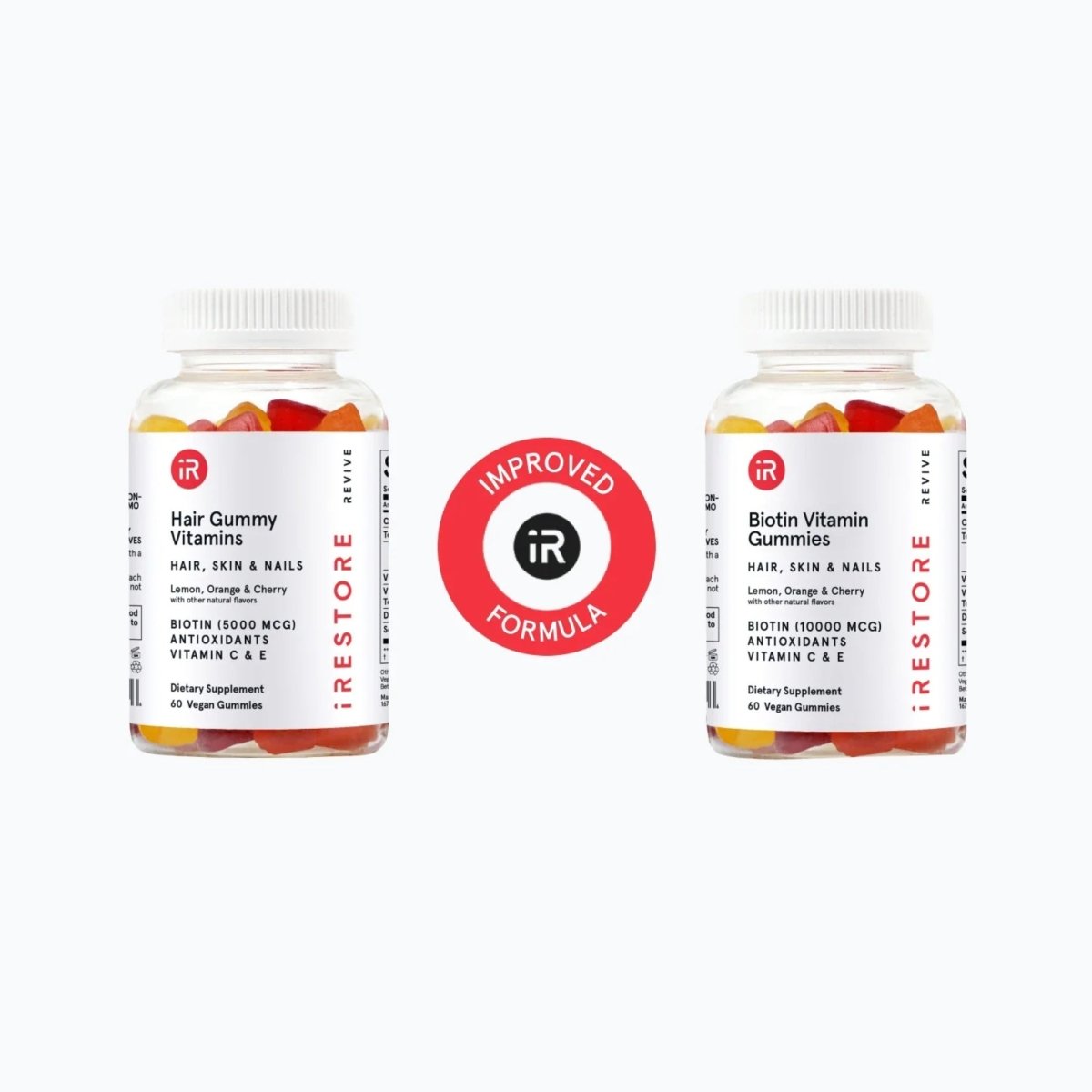 Three-bottle pack of iRestore Biotin Gummies displayed together