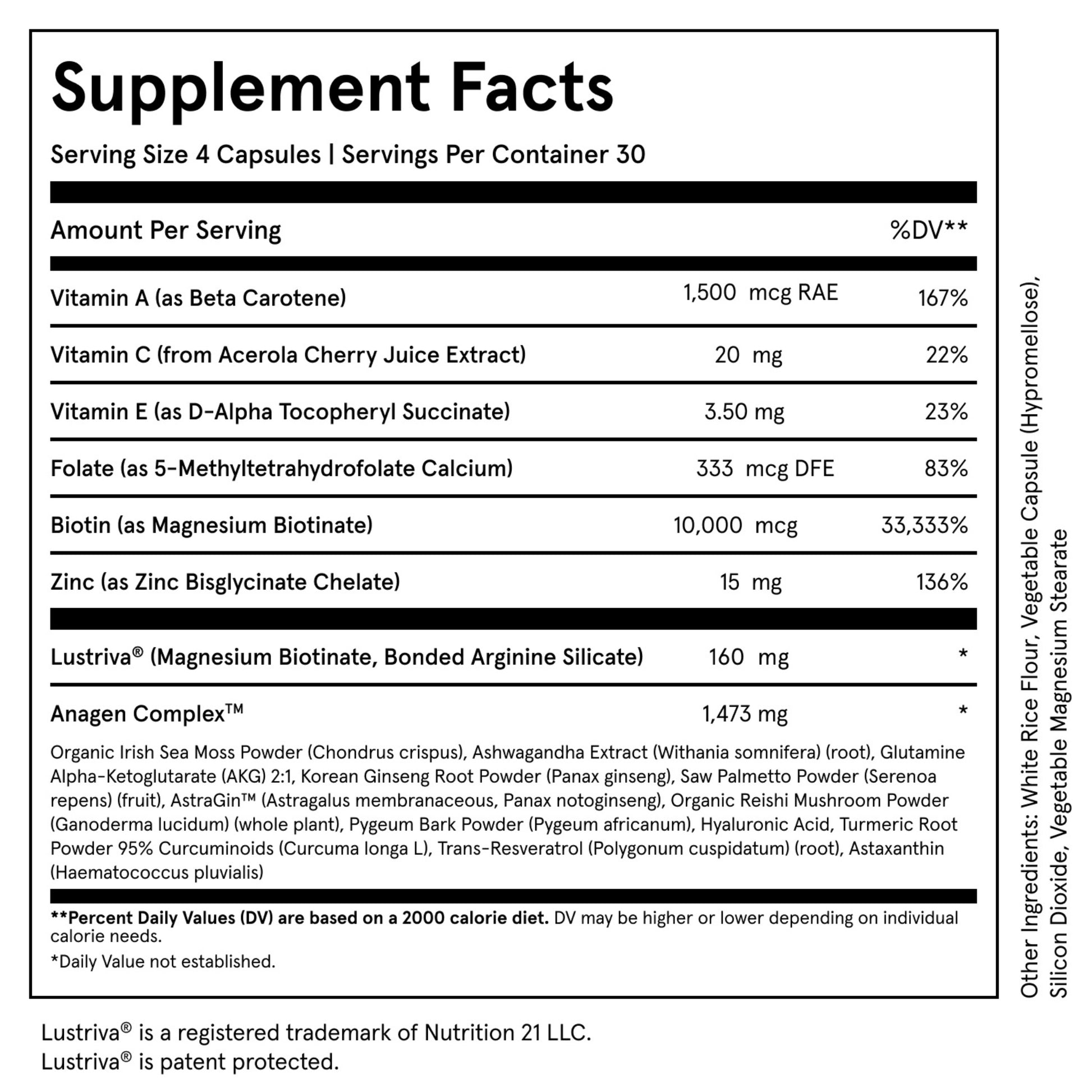 Supplement facts label for iRestore Revive Advanced Hair Growth Formula