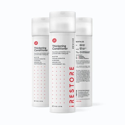 iRestore Thickening Conditioner three-bottle pack for extended hair care supply