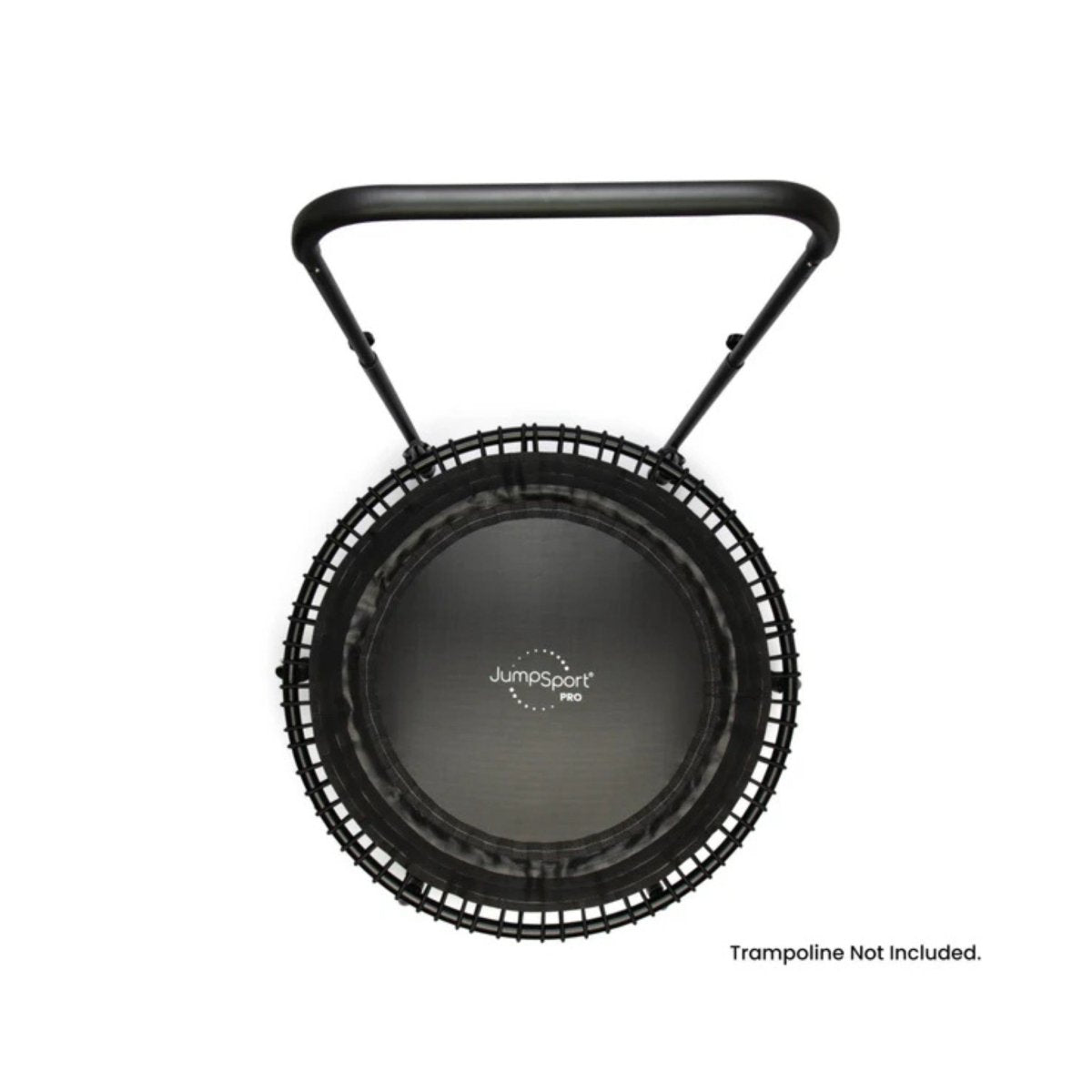 Top view of Jumpsport fitness trampoline with handlebar and elastic cords