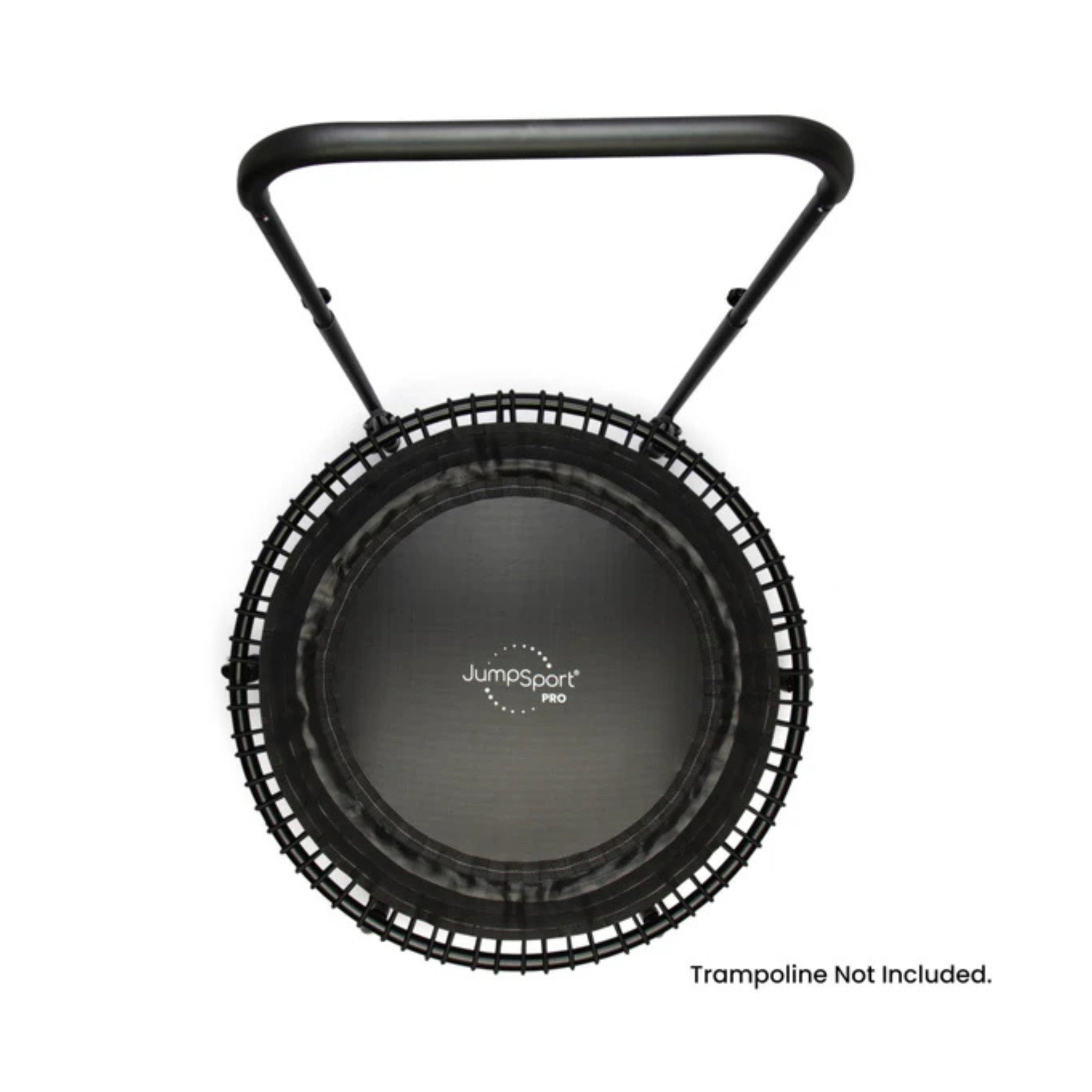 Top view of Jumpsport fitness trampoline with handlebar and elastic cords
