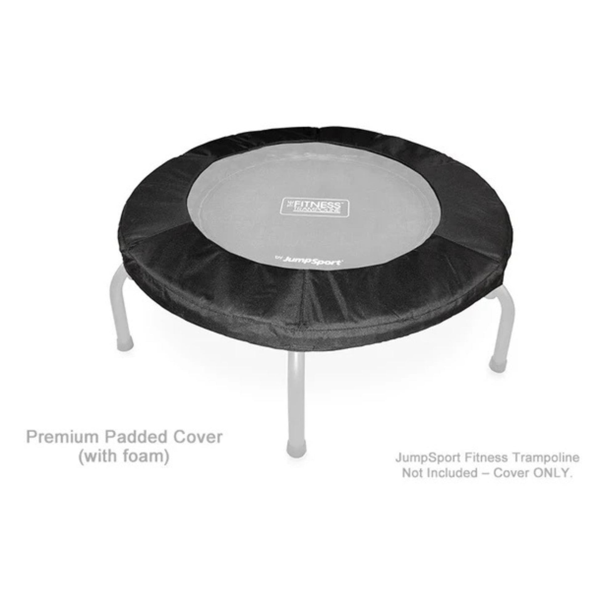 Side angled view of Jumpsport trampoline with secure padded skirt cover
