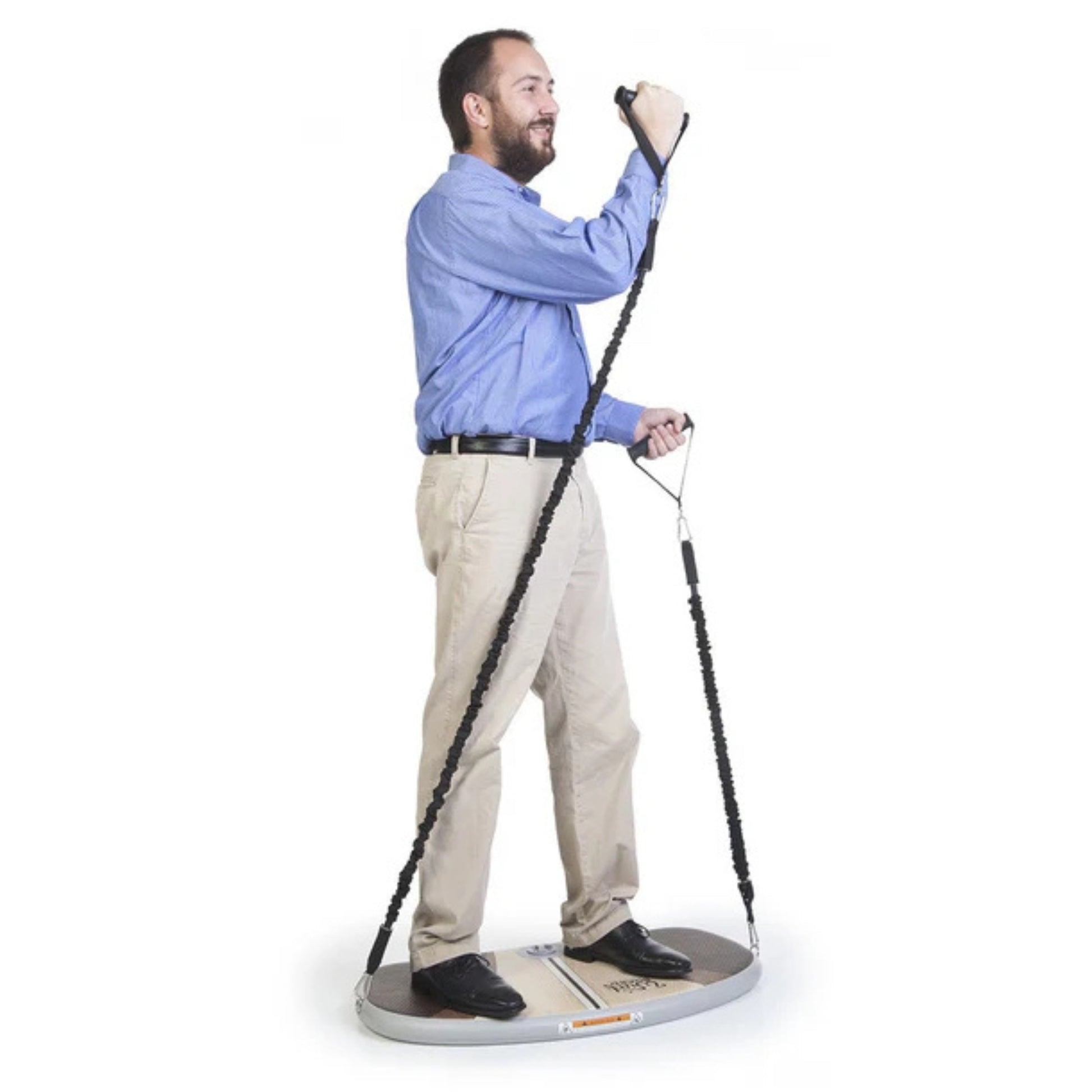 Man exercising with Jumpsport Wurf Board resistance tubes for strength training