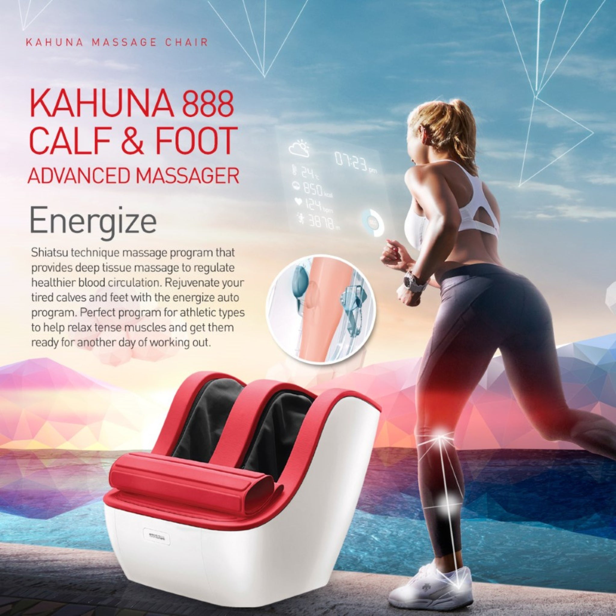Kahuna 888 foot and calf massager circulation therapy graphic for healthy legs