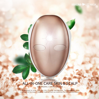 Kahuna LED mask detailed chart showing light functions and skincare results