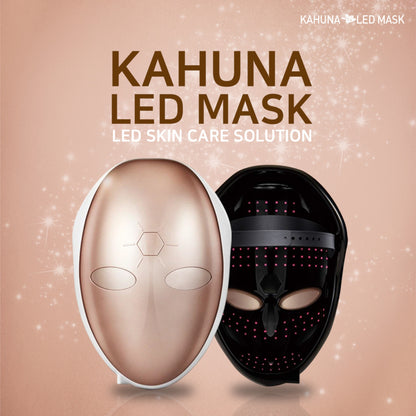 Kahuna LED mask shown with water effect for skin hydration therapy