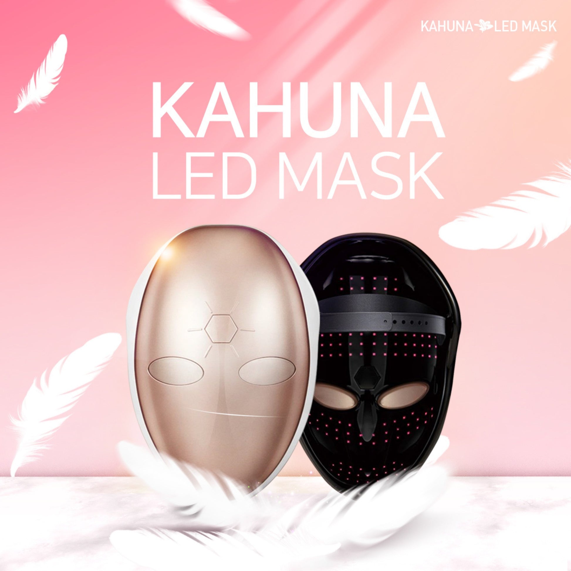 Kahuna LED mask promotional design highlighting beauty skincare benefits