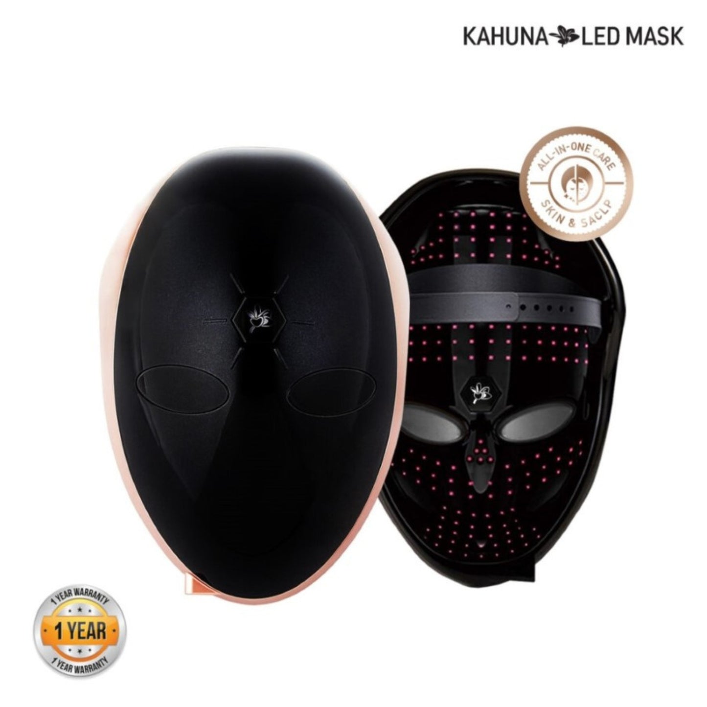 Kahuna Premium LED mask infographic showing advanced light therapy functions
