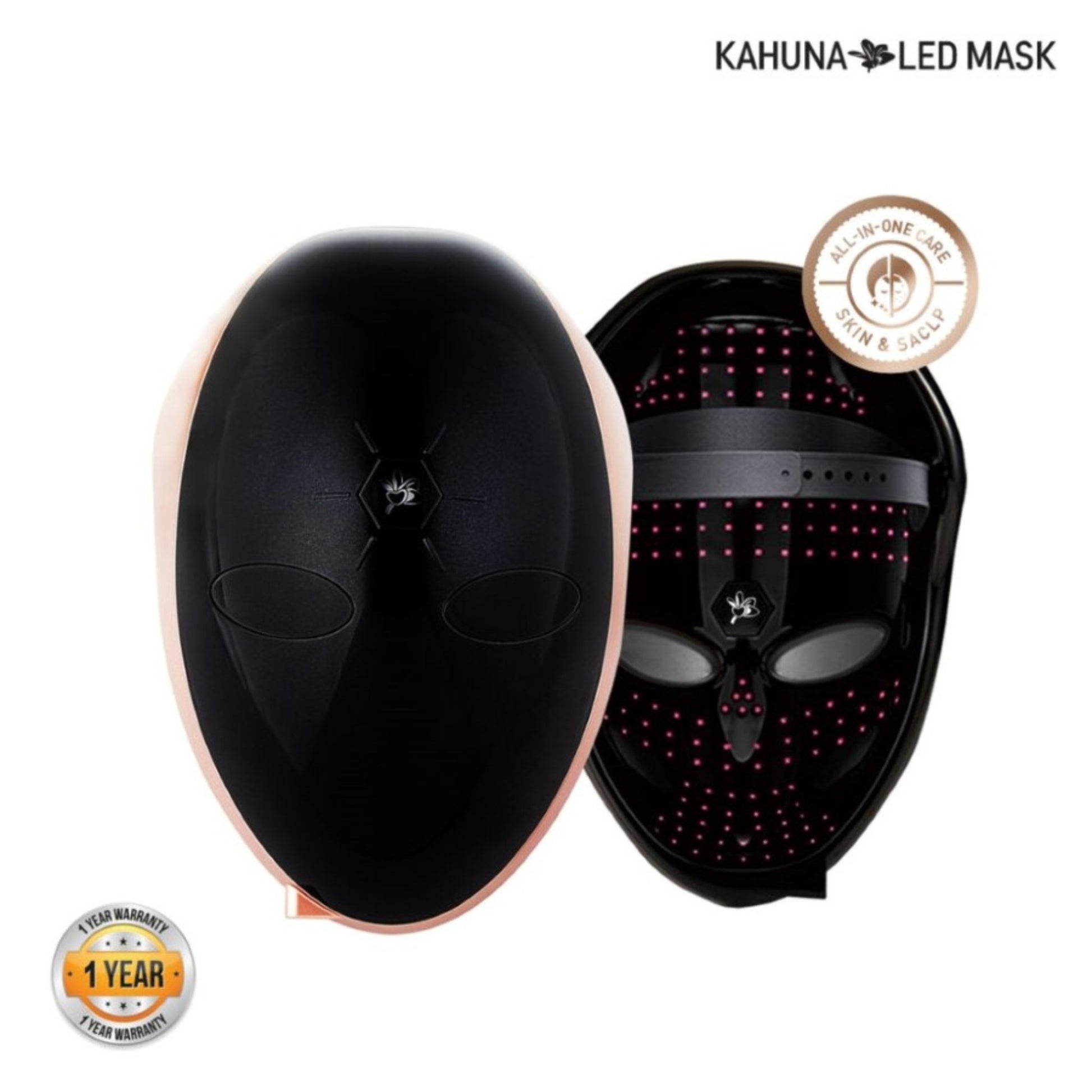 Kahuna Premium LED mask infographic showing advanced light therapy functions