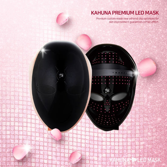 Kahuna Premium LED mask in black design with pink background