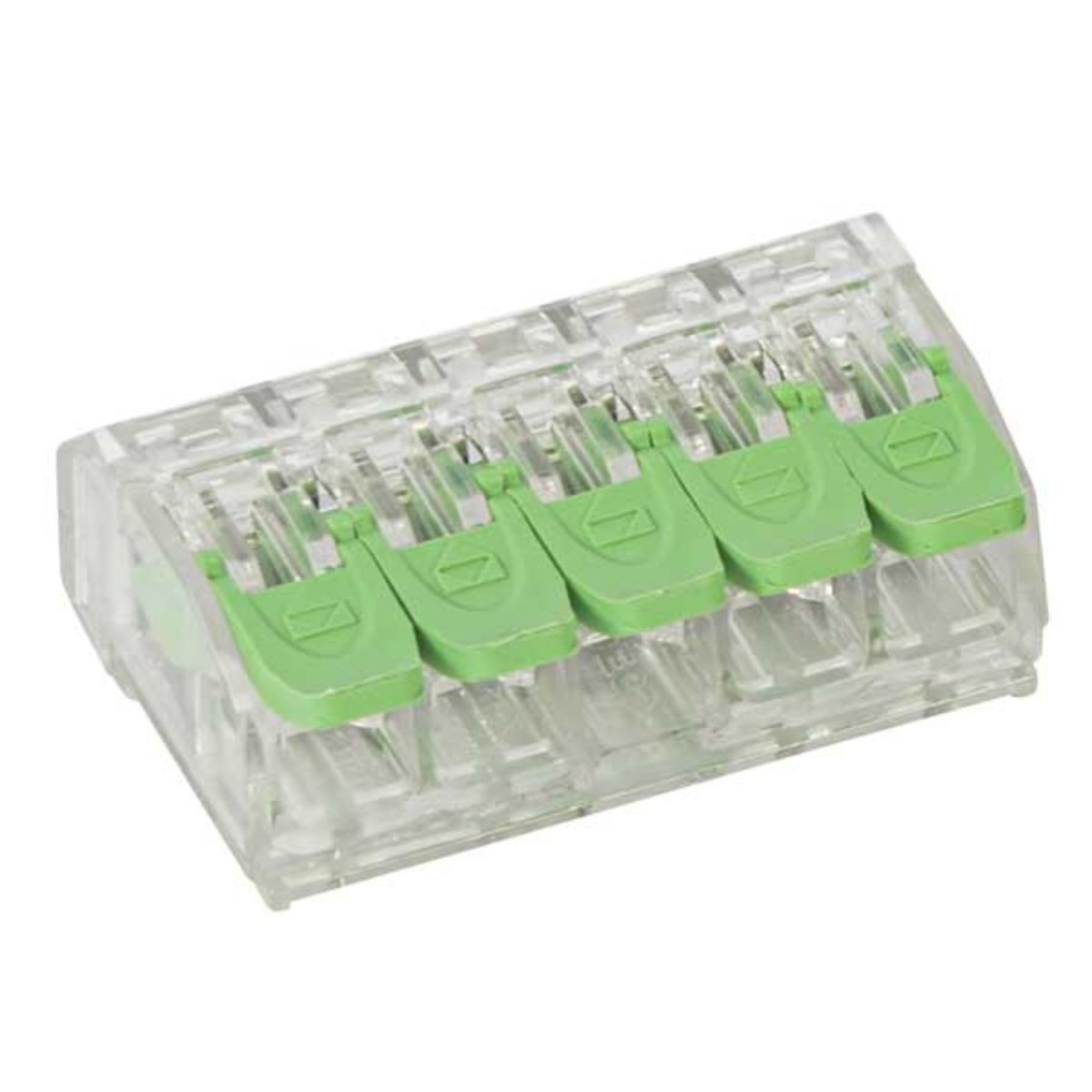 Leisurecraft double bench wire connector with transparent casing and green terminals