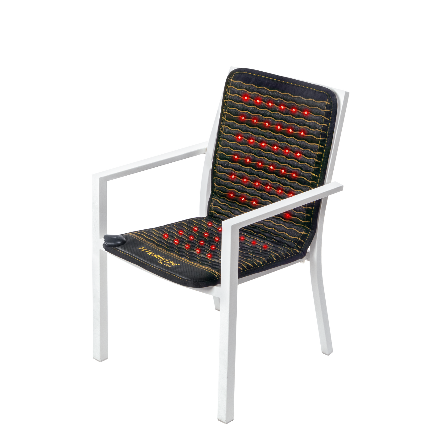 PEMF infrared therapy chair with heated red light pads for relaxation, circulation, and wellness