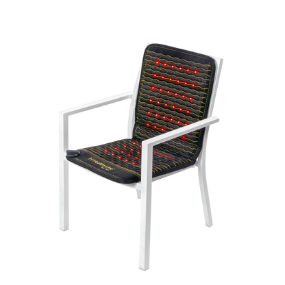 PEMF infrared therapy chair with heated red light pads for relaxation, circulation, and wellness