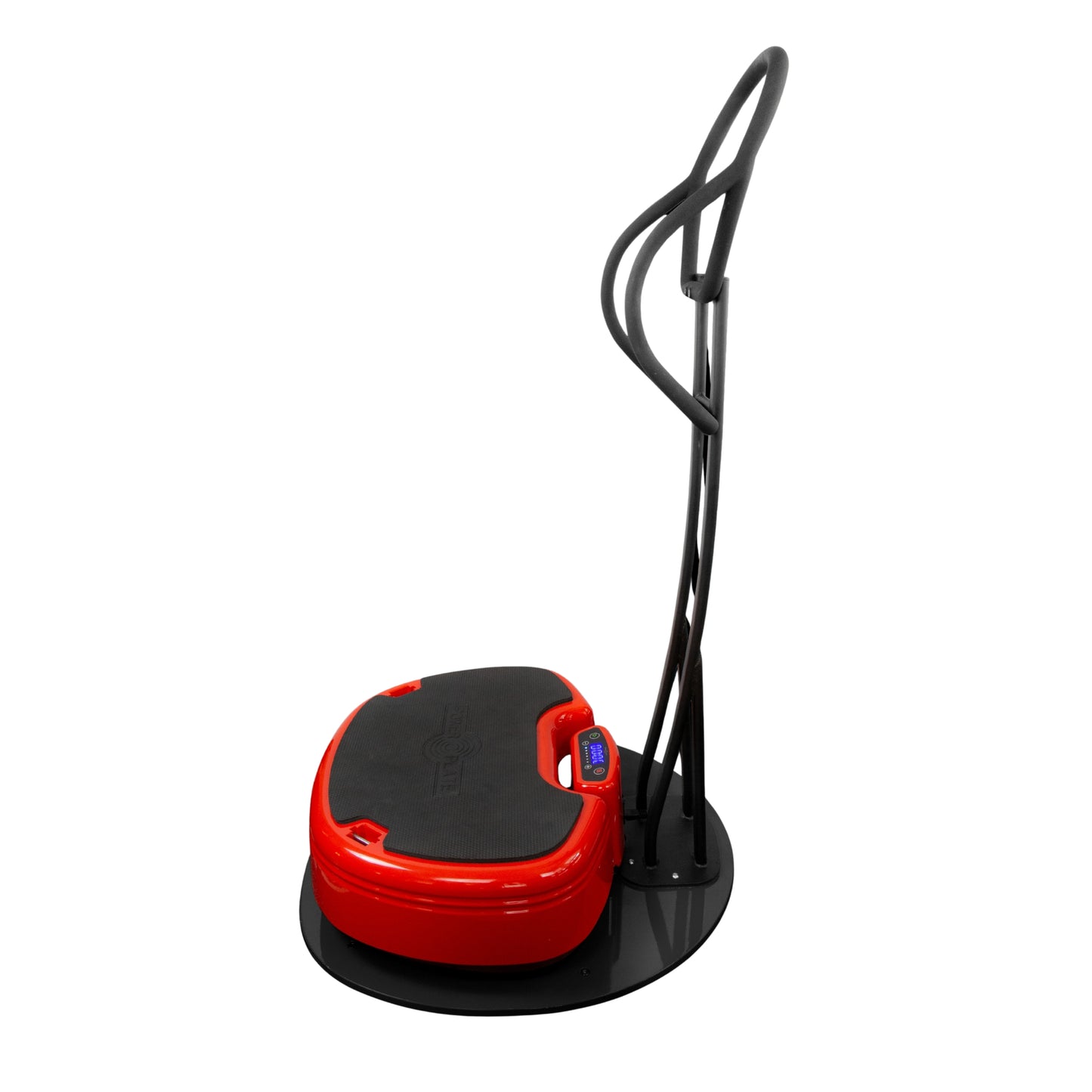 Power Plate MOVE with curved support bar column shown from the side angle