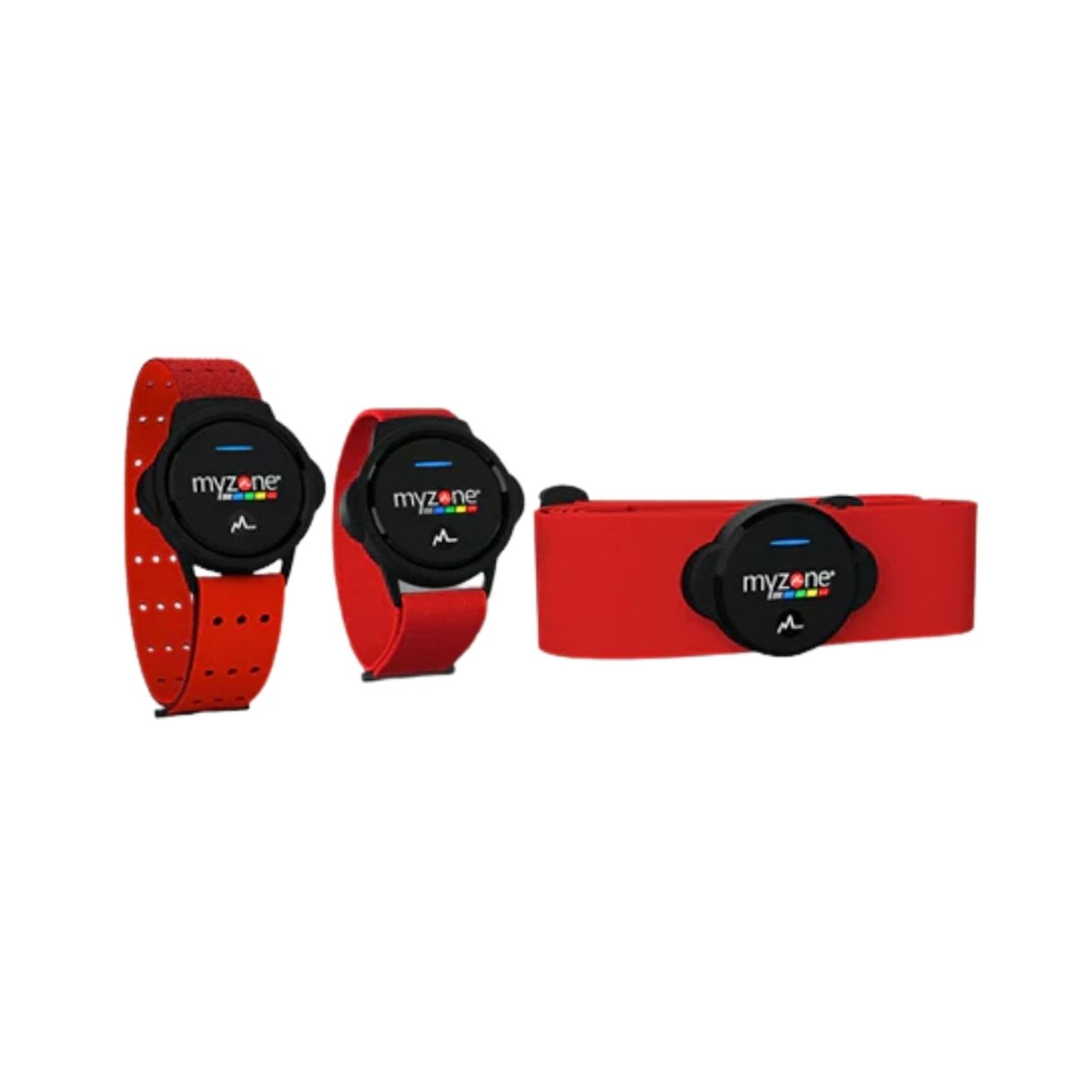 Myzone Switch heart rate monitor bundle with wrist, chest, and arm strap options for versatile workout tracking