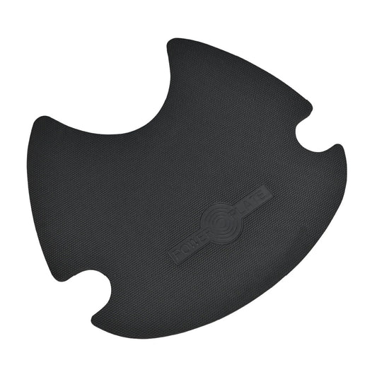 Power Plate Pro6 and Pro7 black exercise mat designed for vibration platform training with ergonomic cutouts and durable texture