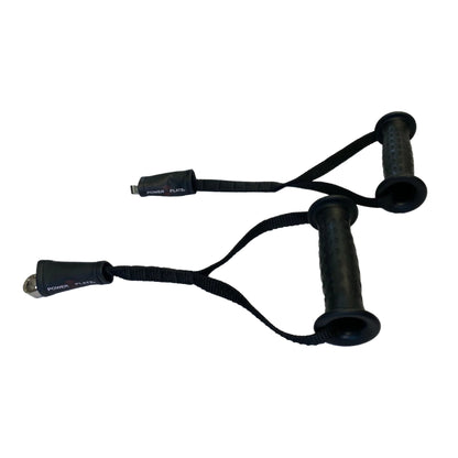 Power Plate proMOTION resistance cable handles with textured black grip and secure attachment loops for upper body exercises