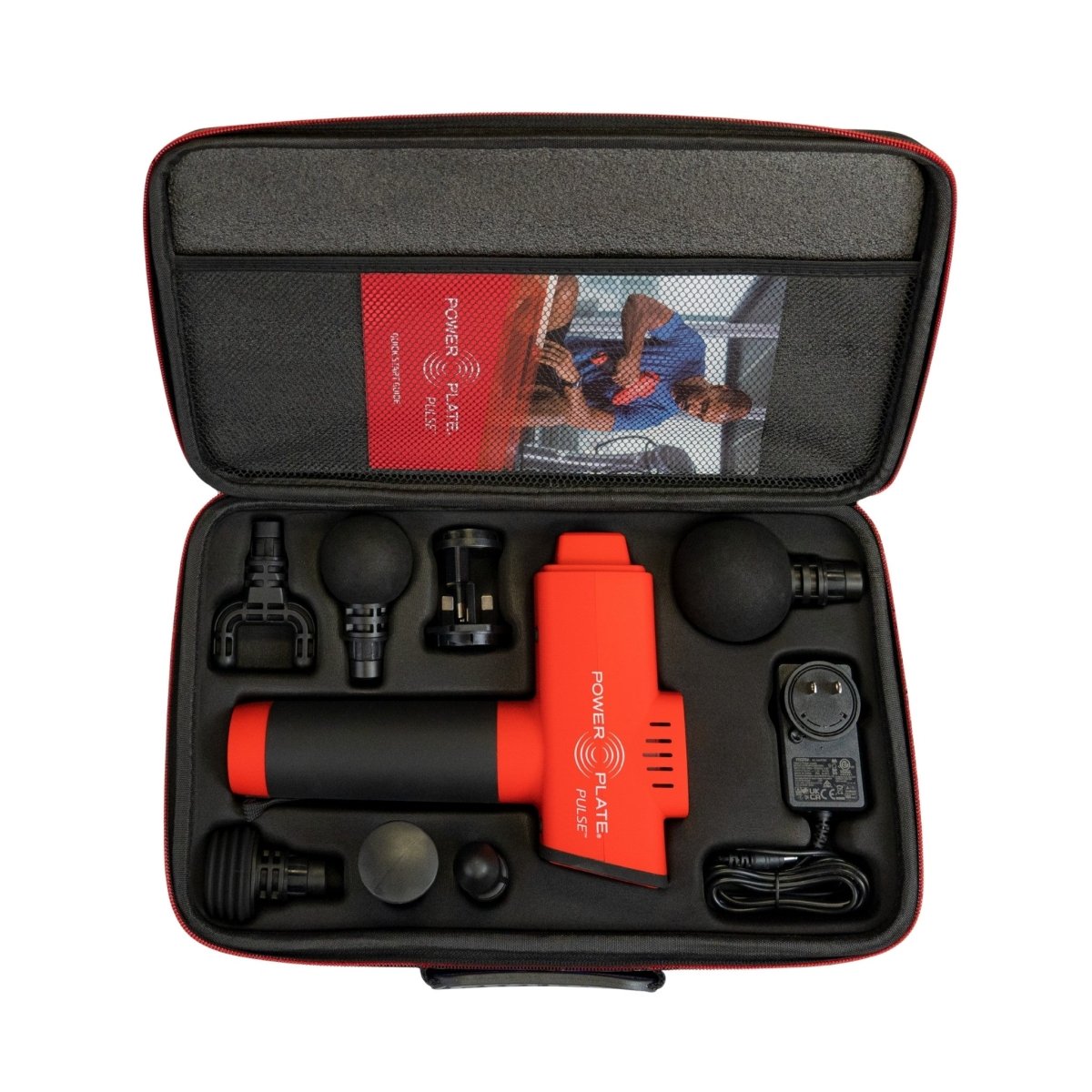 Power Plate Pulse massage gun full kit in carrying case with multiple attachments and charger