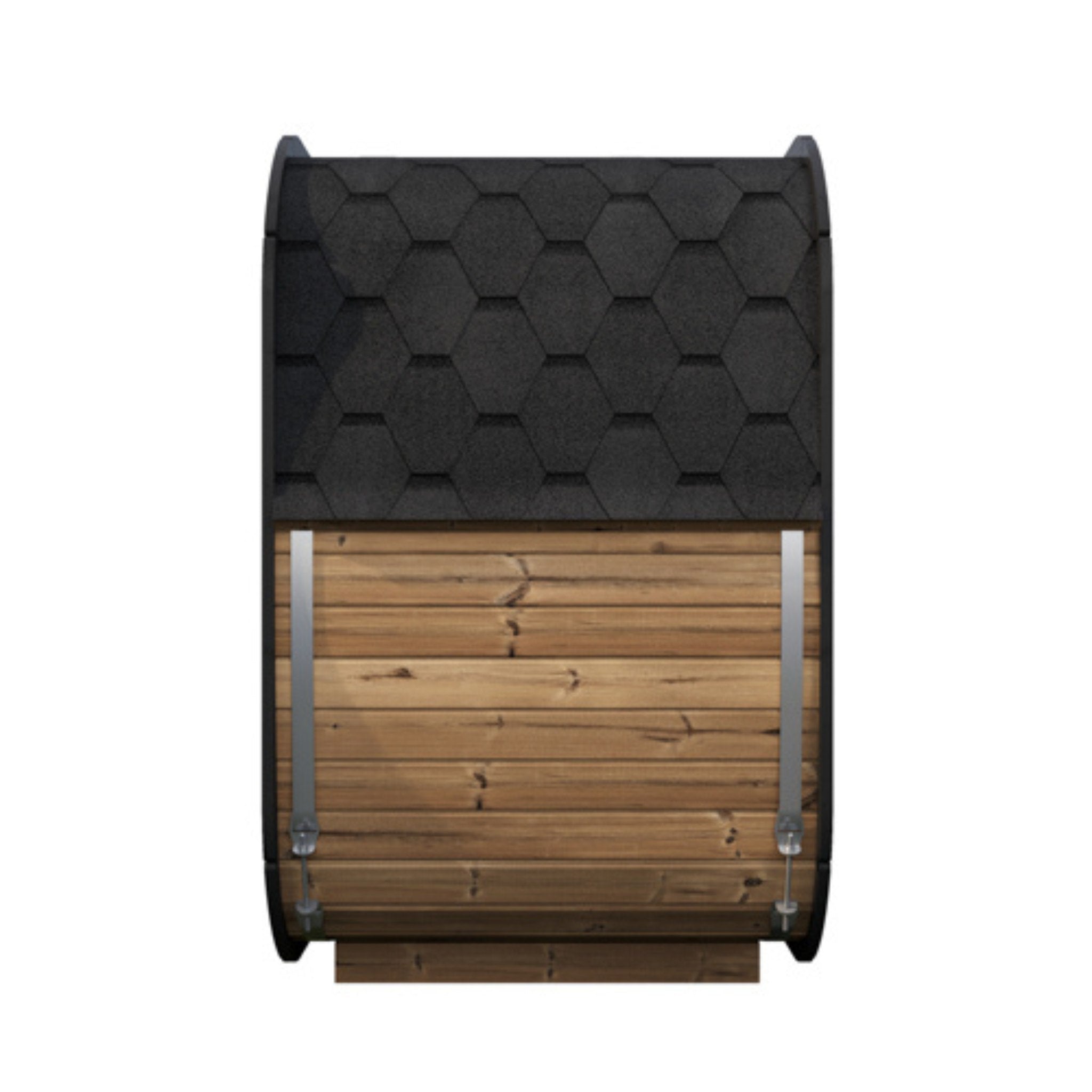SaunaLife CL4G sauna cabin rear panel featuring dark shingle roof and smooth wood finish.