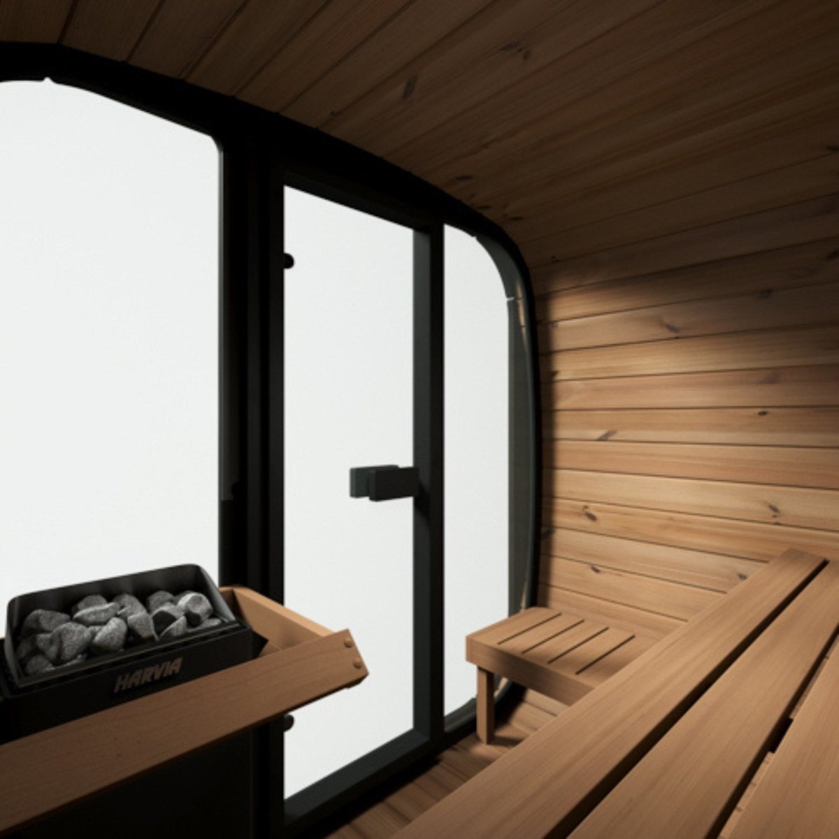 SaunaLife CL5G interior view showing front glass door and built-in heater.