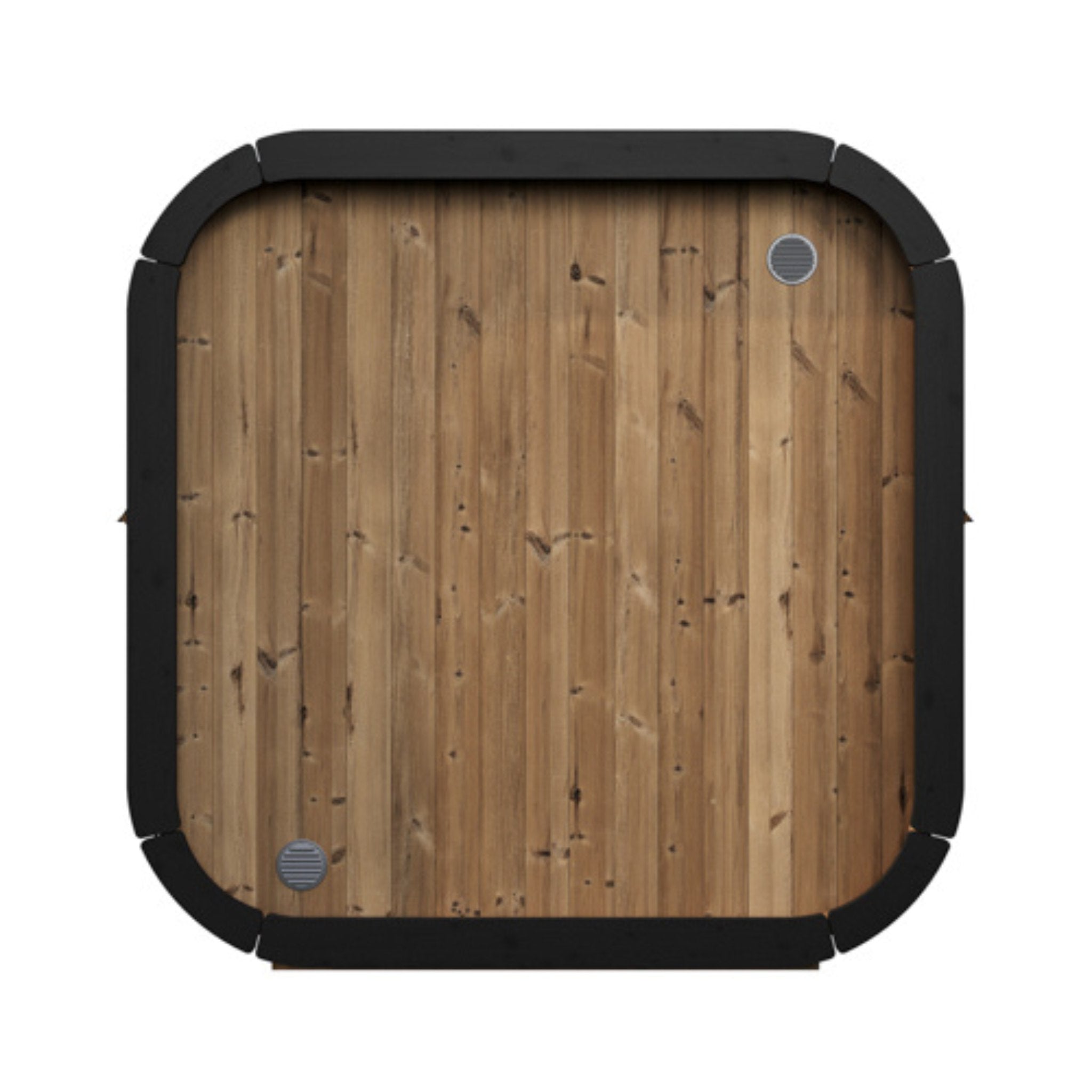 SaunaLife CL5G outdoor sauna roof shown from above with wood paneling and black trim.