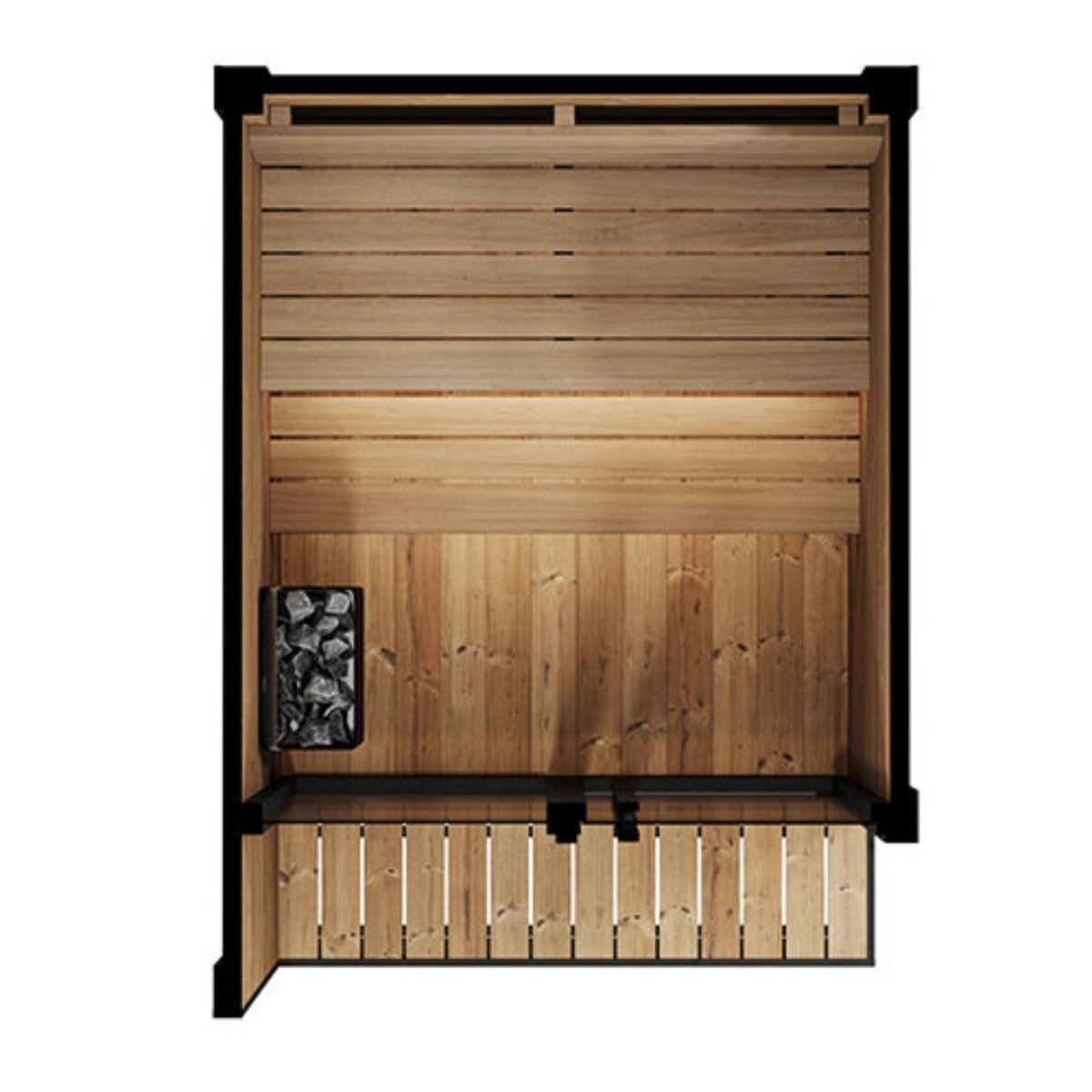 SaunaLife GL4 interior shown from a top view with wood benches.