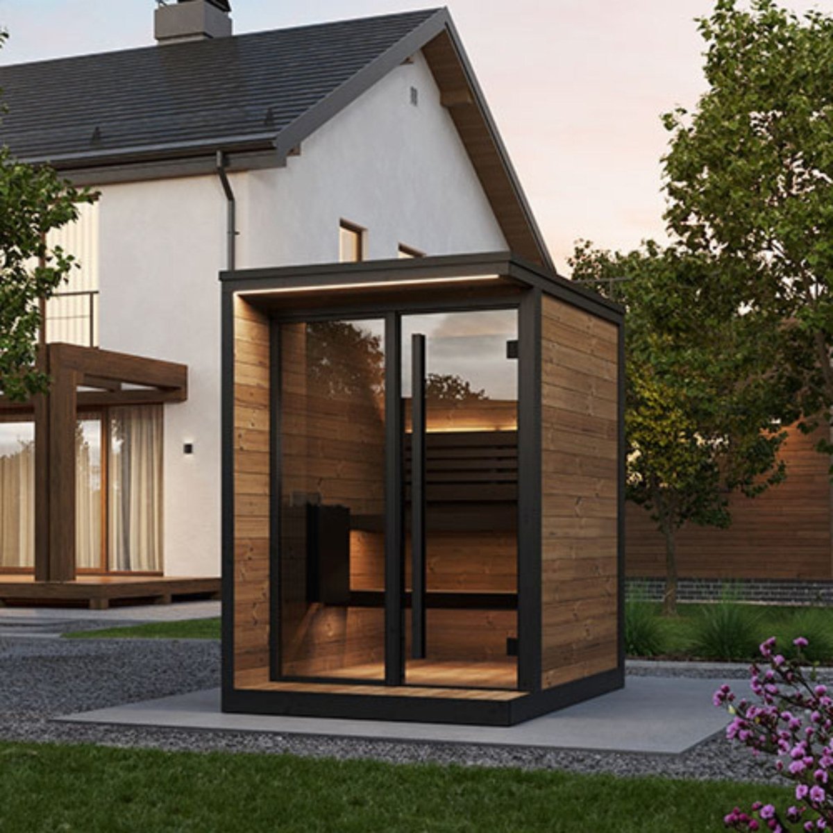 SaunaLife GL4 exterior side wall with natural wood finish.