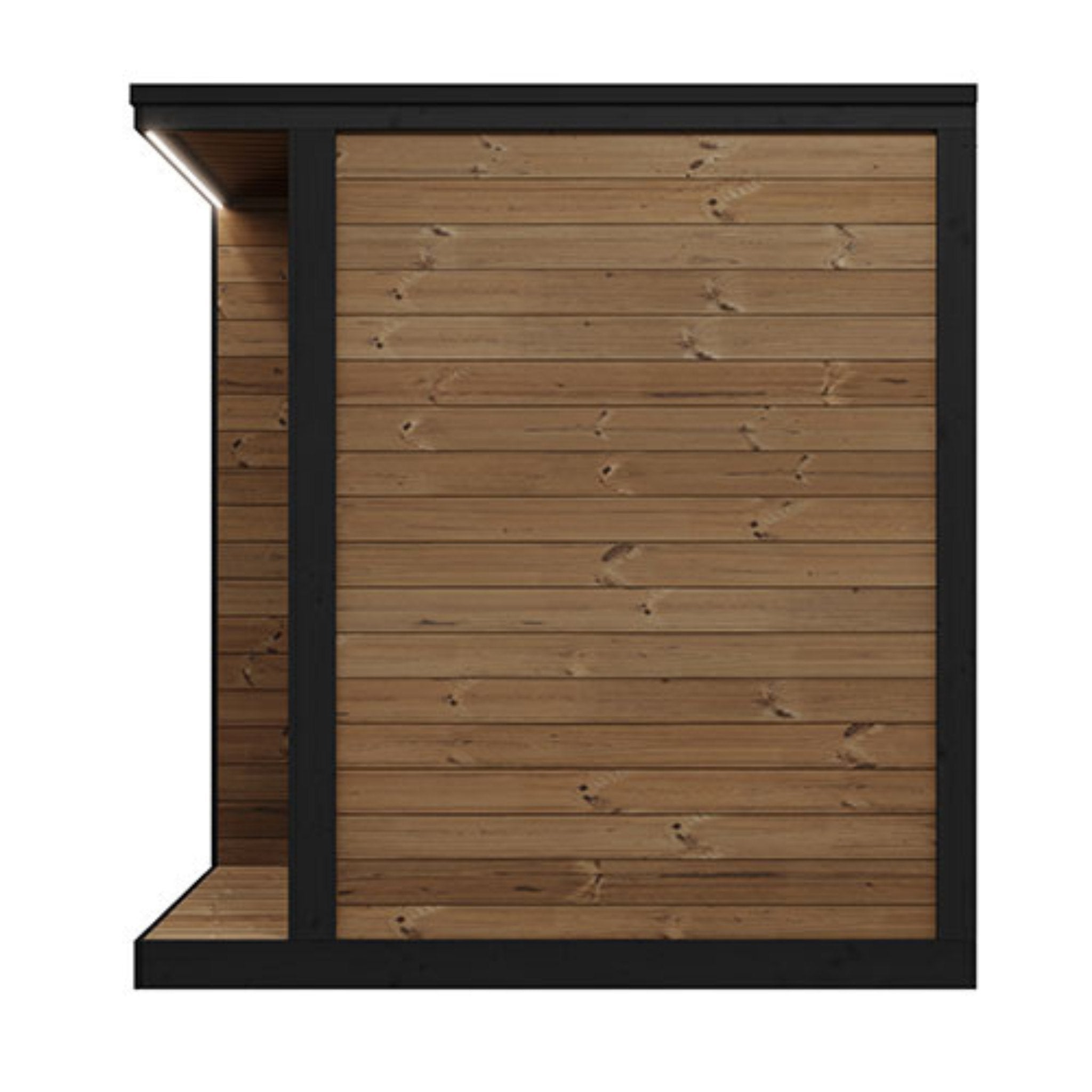 SaunaLife GL4 exterior showing wood paneling with modern black frame trim.