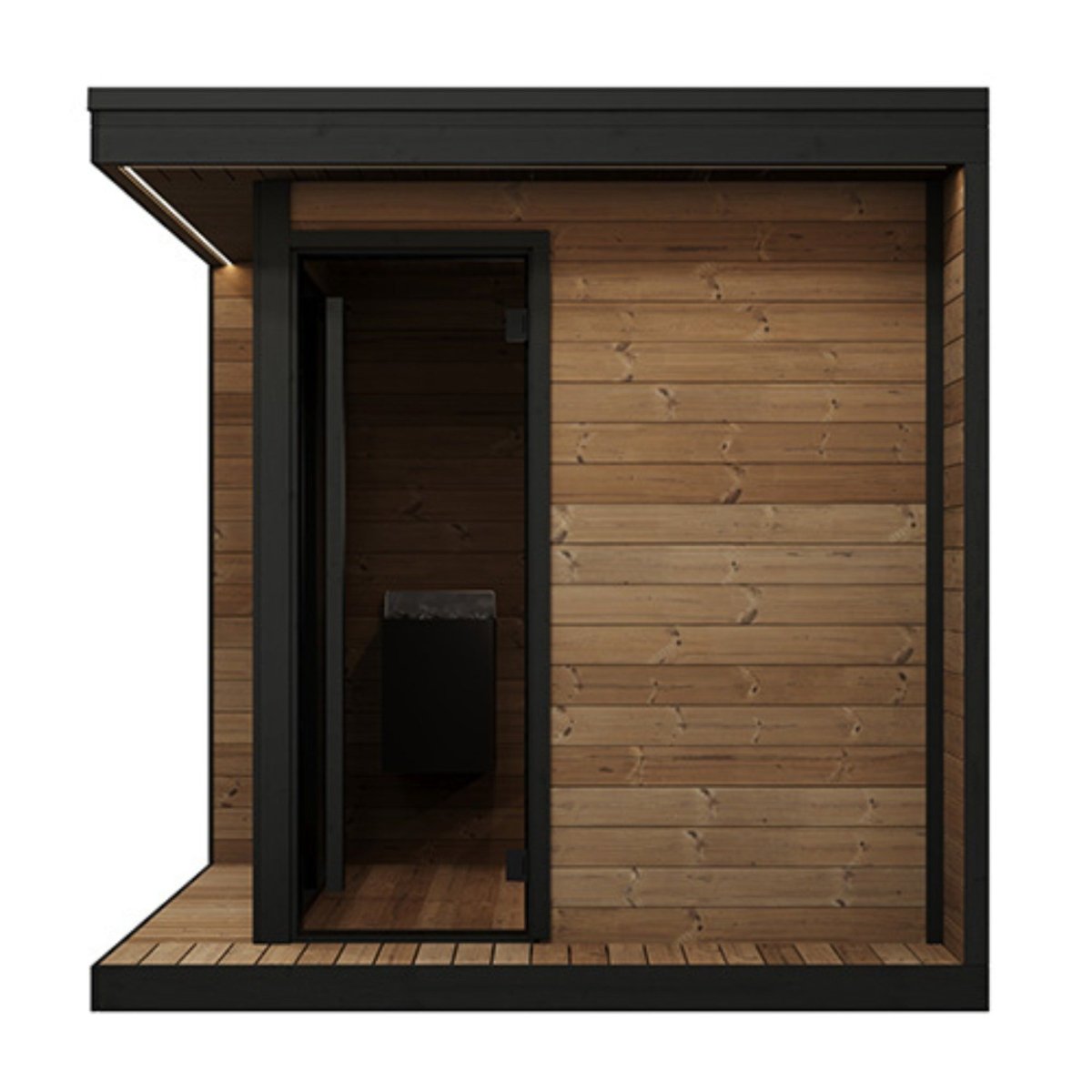 SaunaLife GL6 sauna exterior with modern wood and black trim.