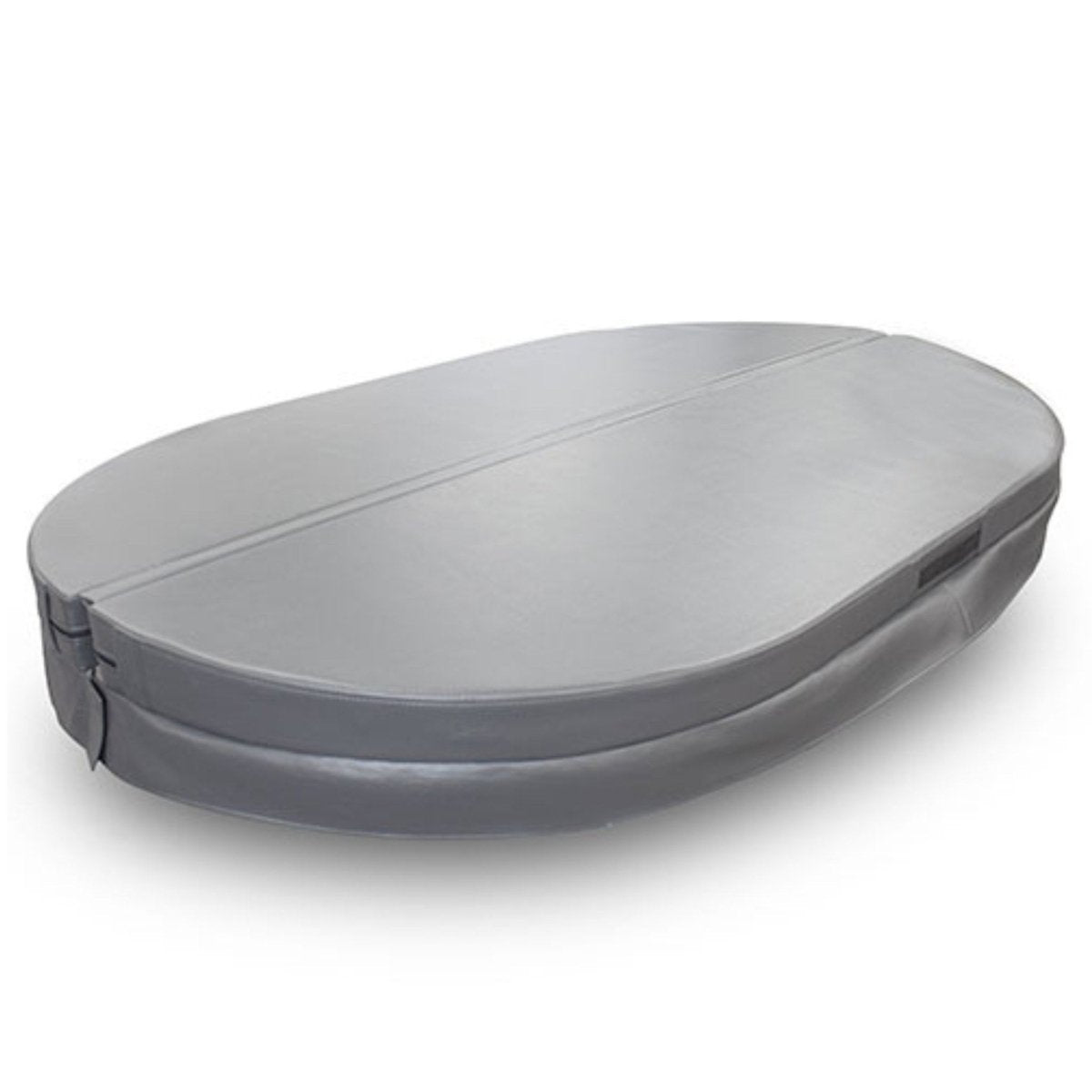 Front angled view of SaunaLife S2 cover showing durable, weather-resistant design in grey finish.