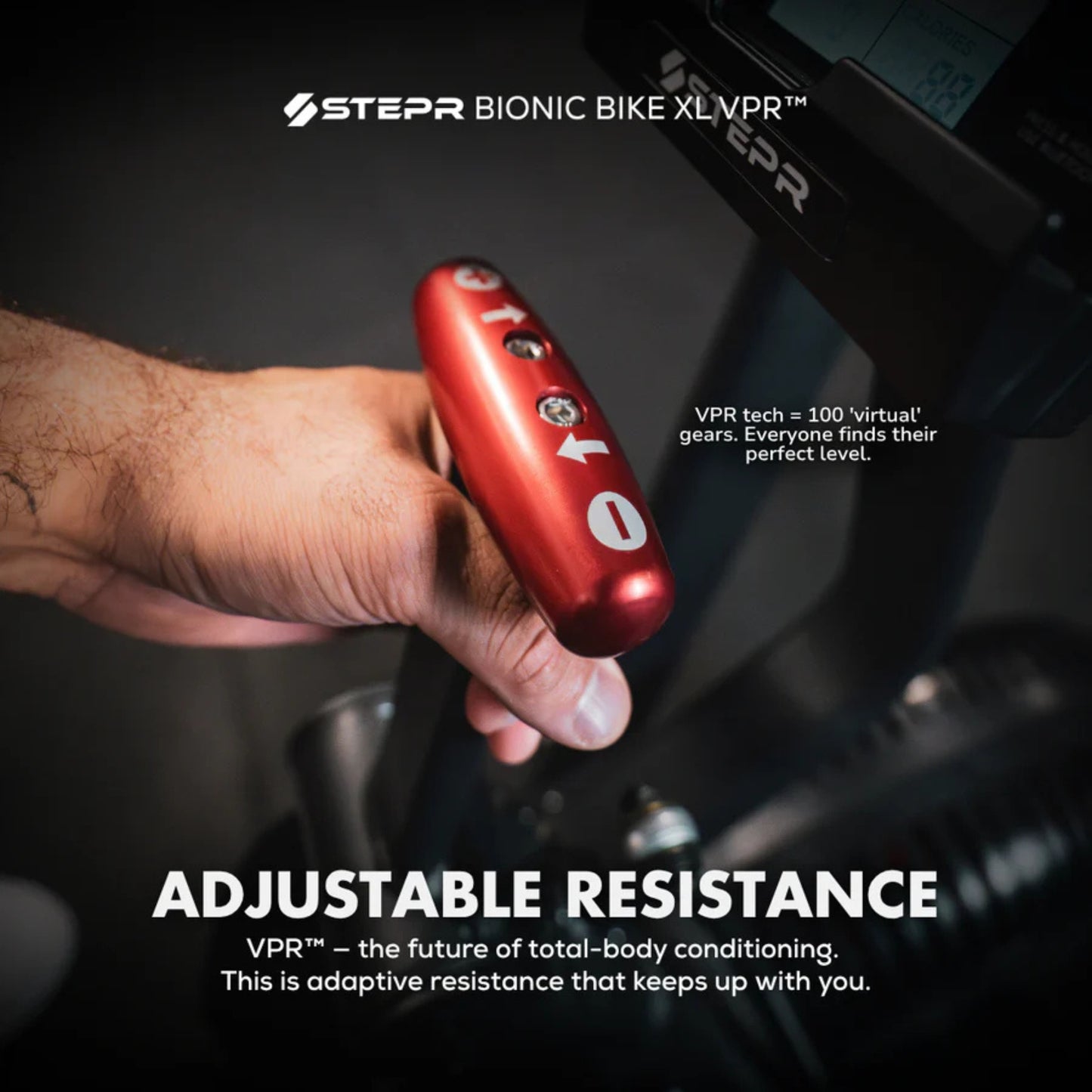 Athlete using STEPR Bionic Bike XL air bike for strength and endurance