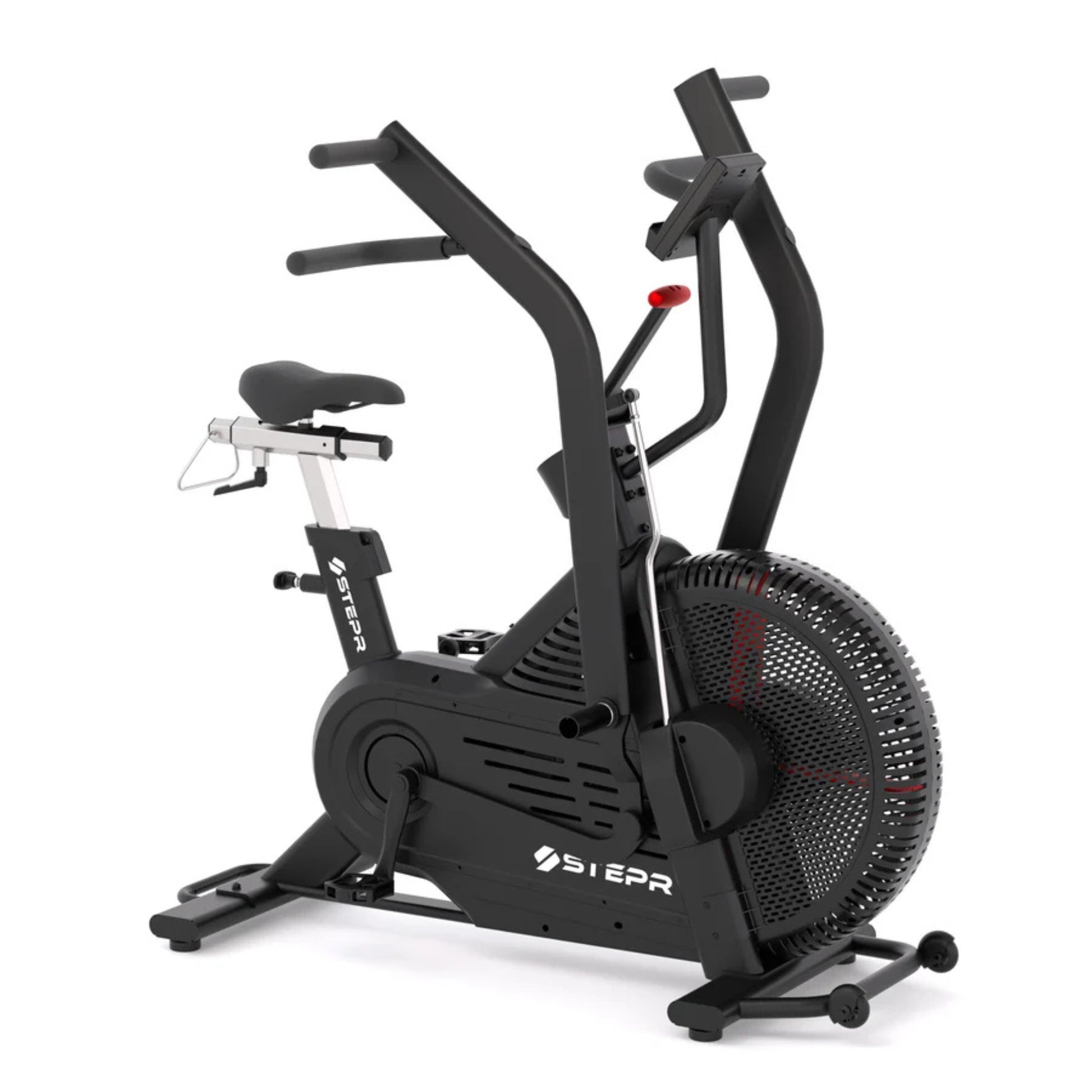 Close-up of STEPR Bionic Bike XL console showing workout data and resistance