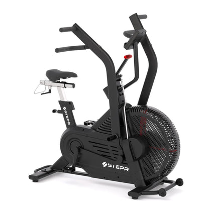 Close-up of STEPR Bionic Bike XL console showing workout data and resistance