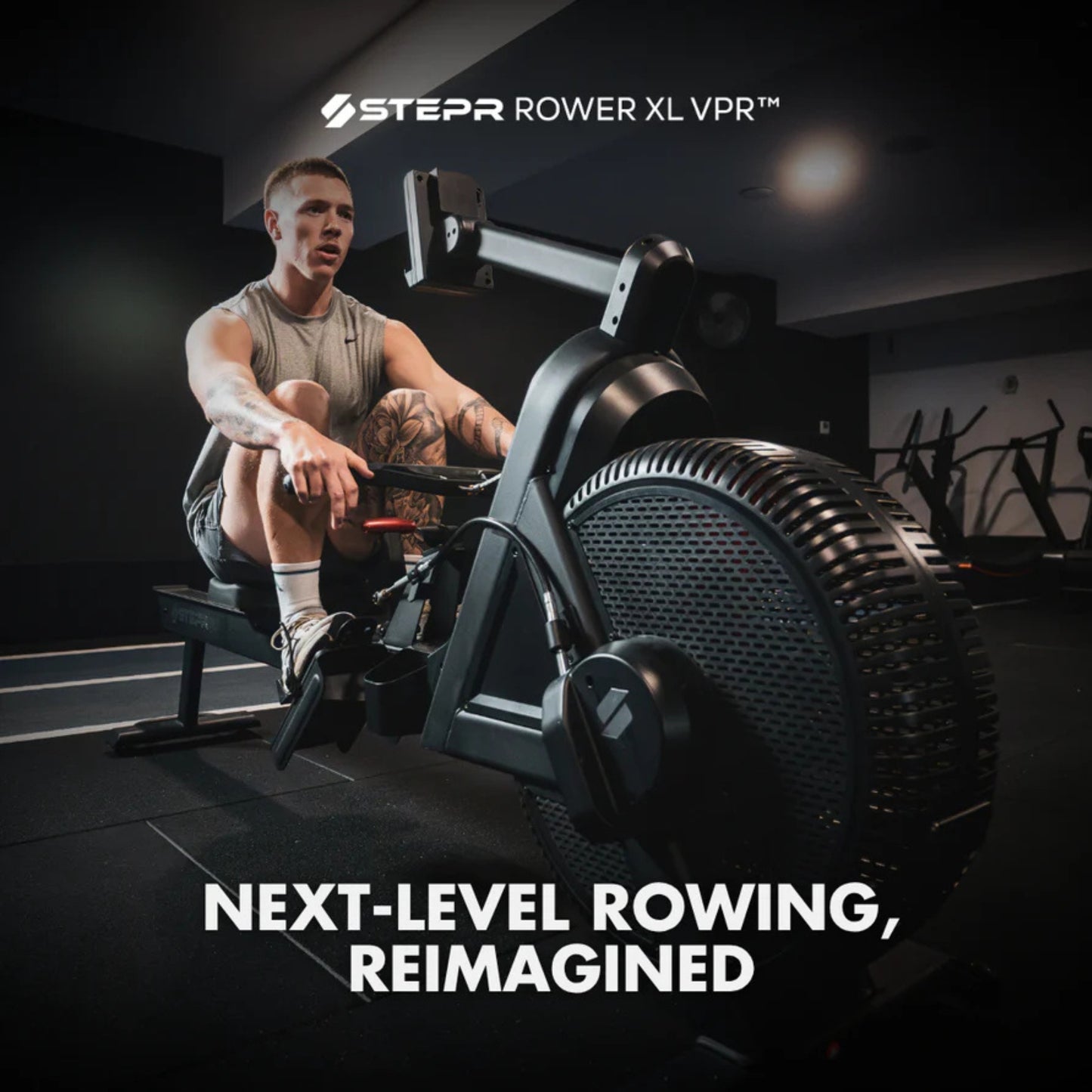 Athlete training on STEPR rowing machine for endurance and strength workout