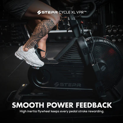 STEPR spin bike big flywheel design for maximum power and stability
