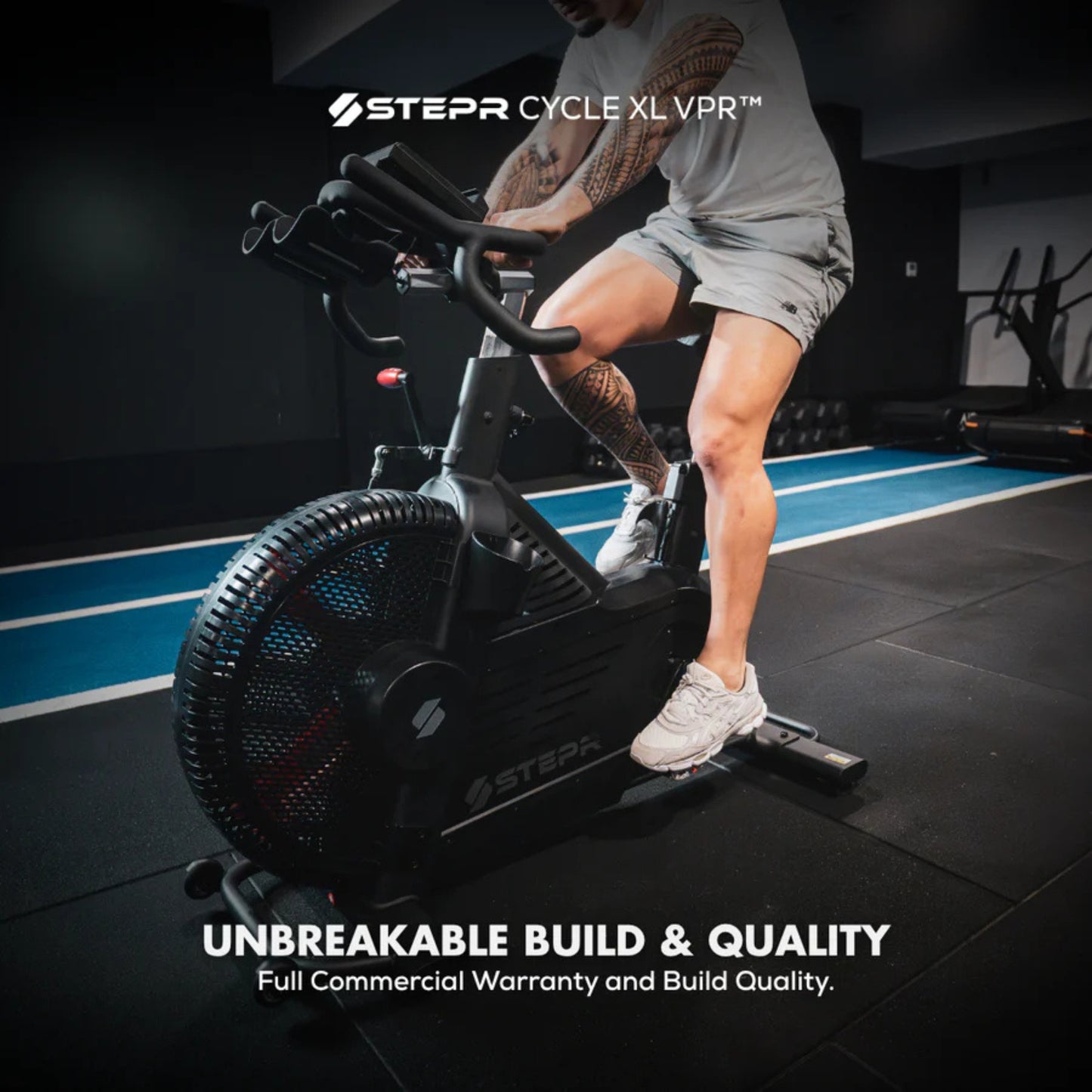 Athlete performing HIIT workout on STEPR spin bike for fat burning