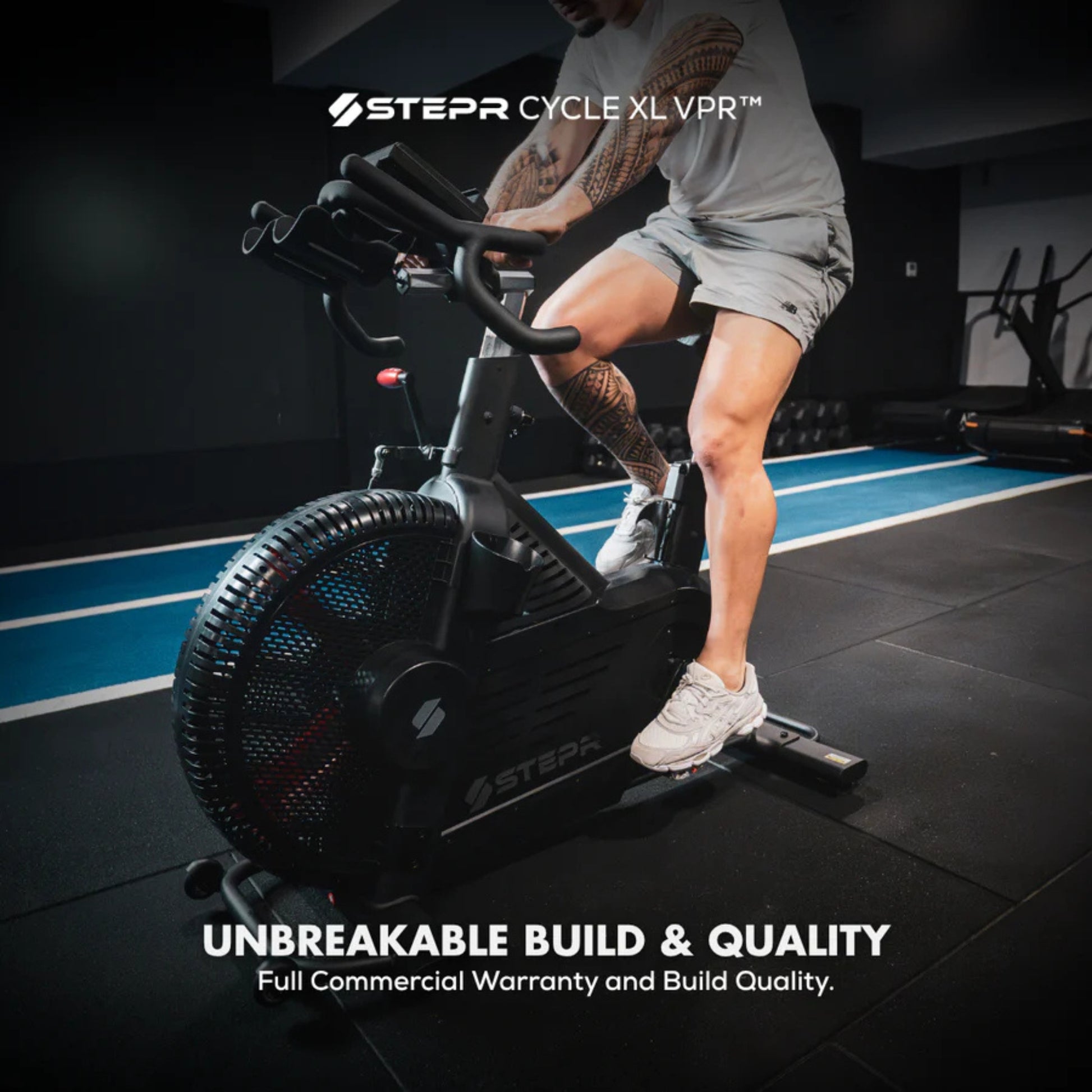 Athlete performing HIIT workout on STEPR spin bike for fat burning