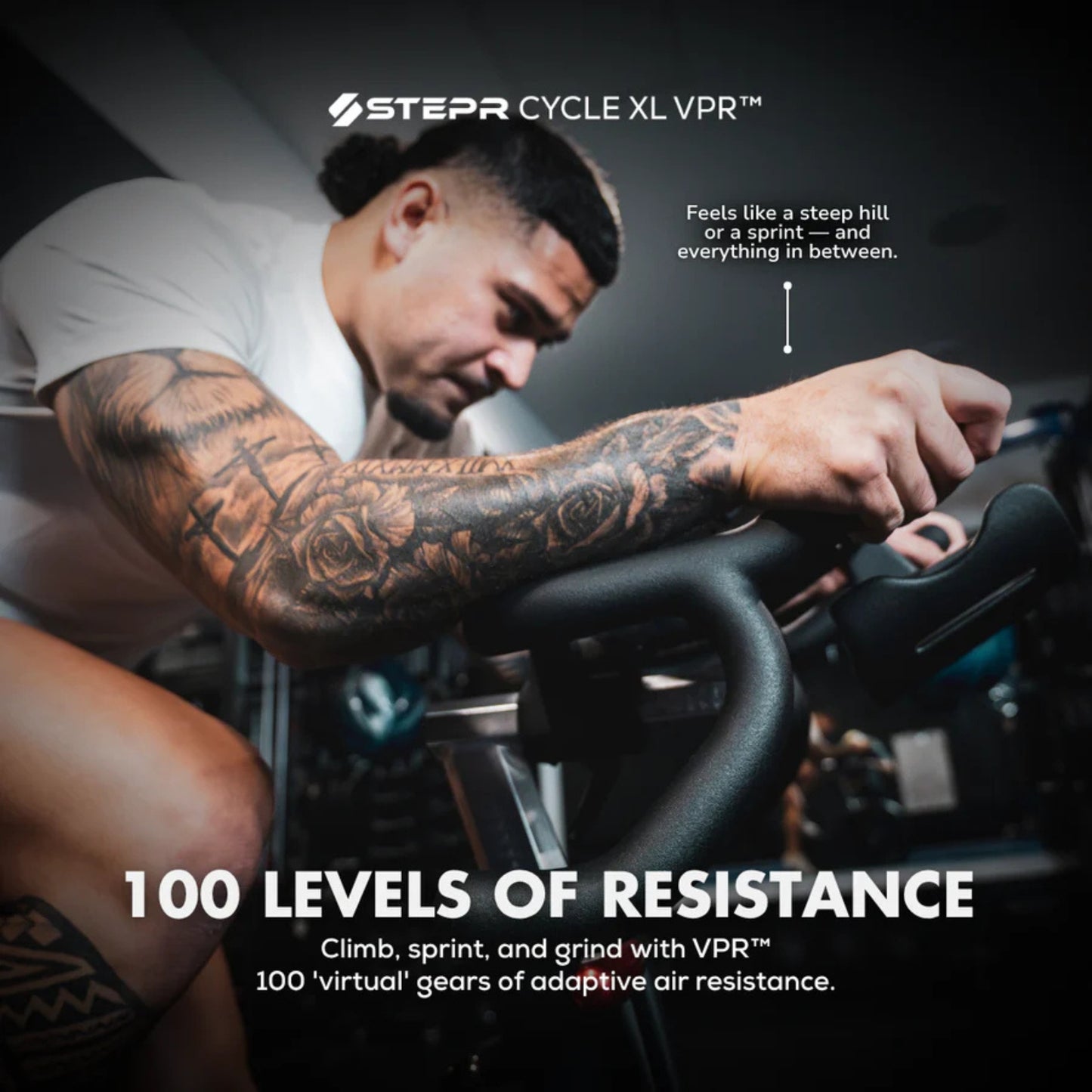 Athlete performing upper body workout alongside STEPR spin bike session