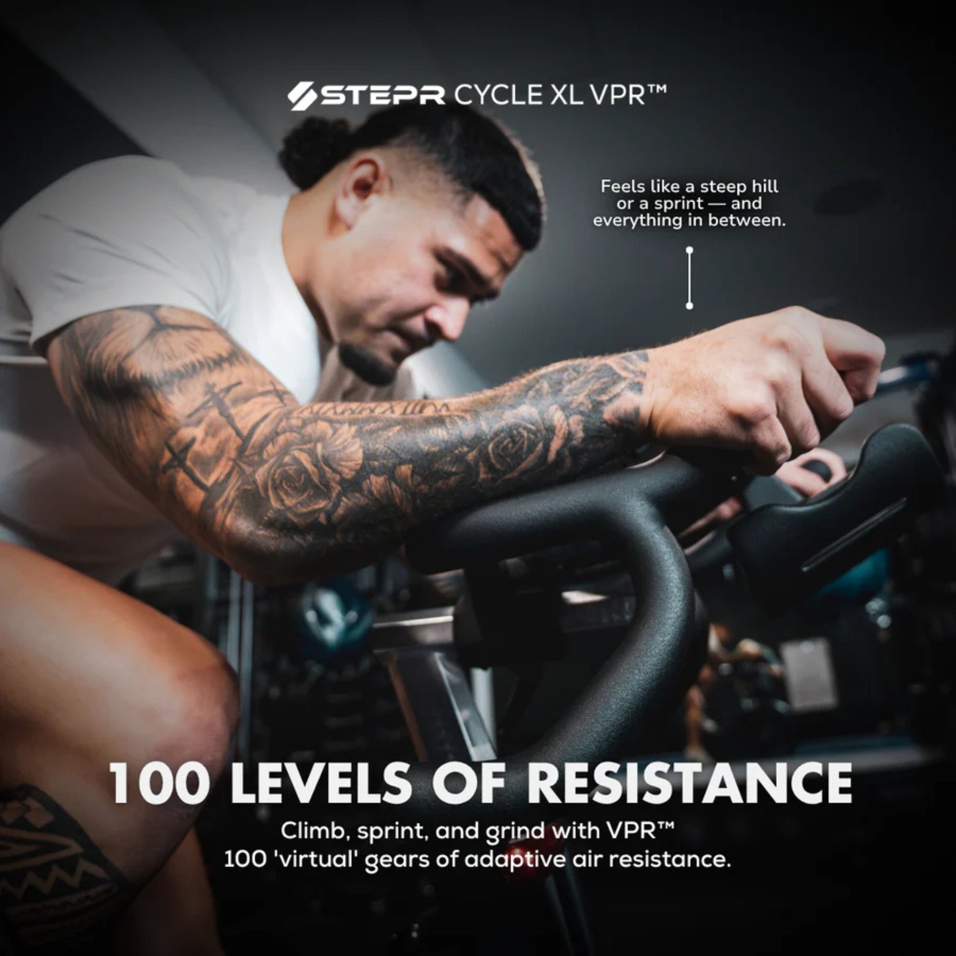 Athlete performing upper body workout alongside STEPR spin bike session