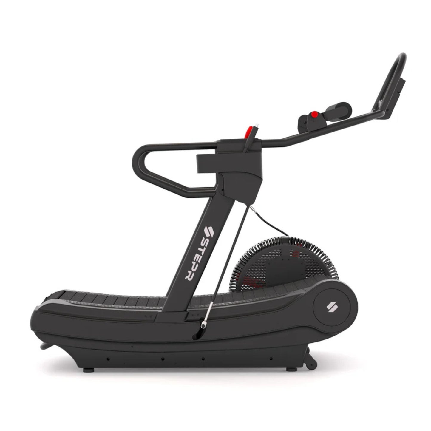 STEPR treadmill console showing real speed feedback and workout data
