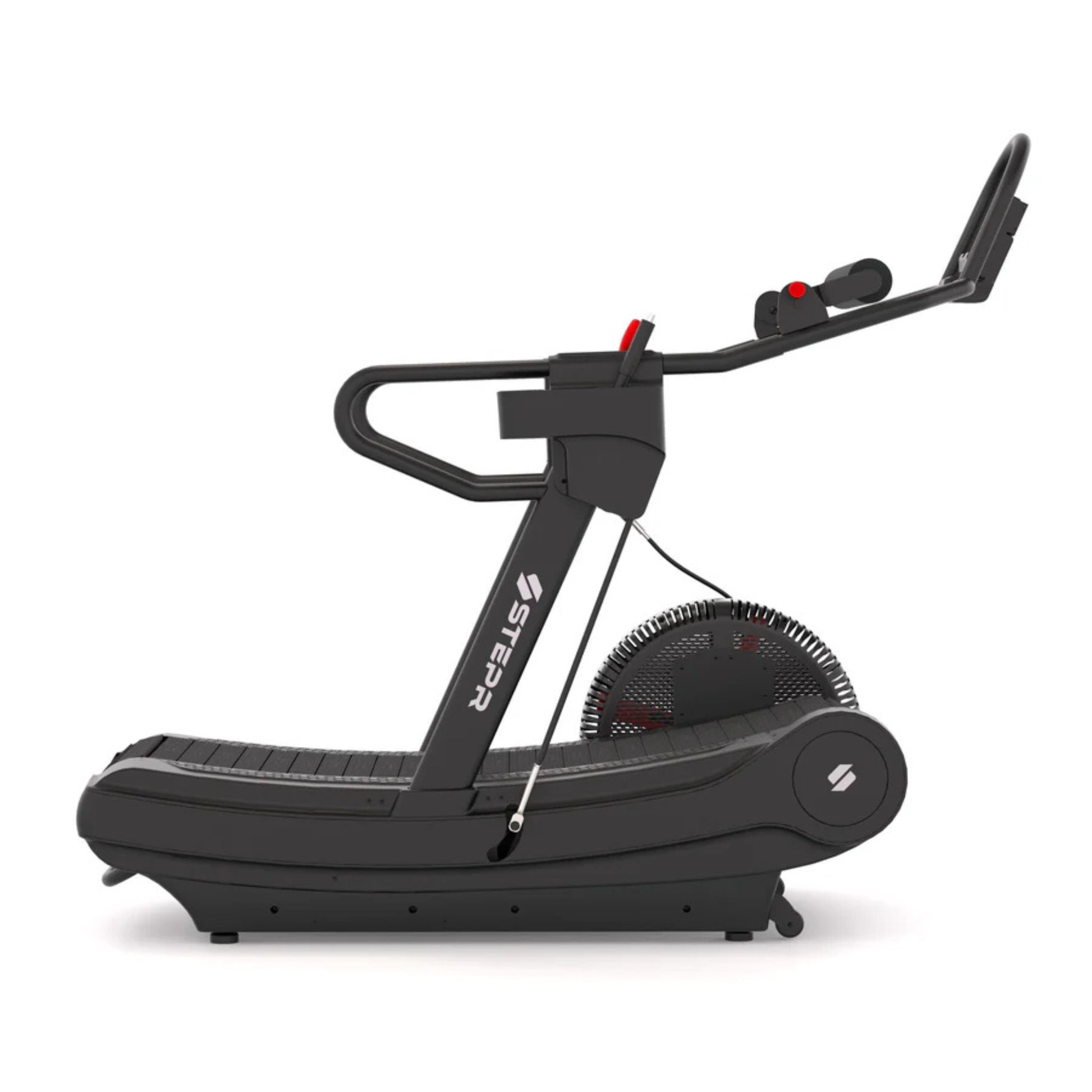 STEPR treadmill console showing real speed feedback and workout data