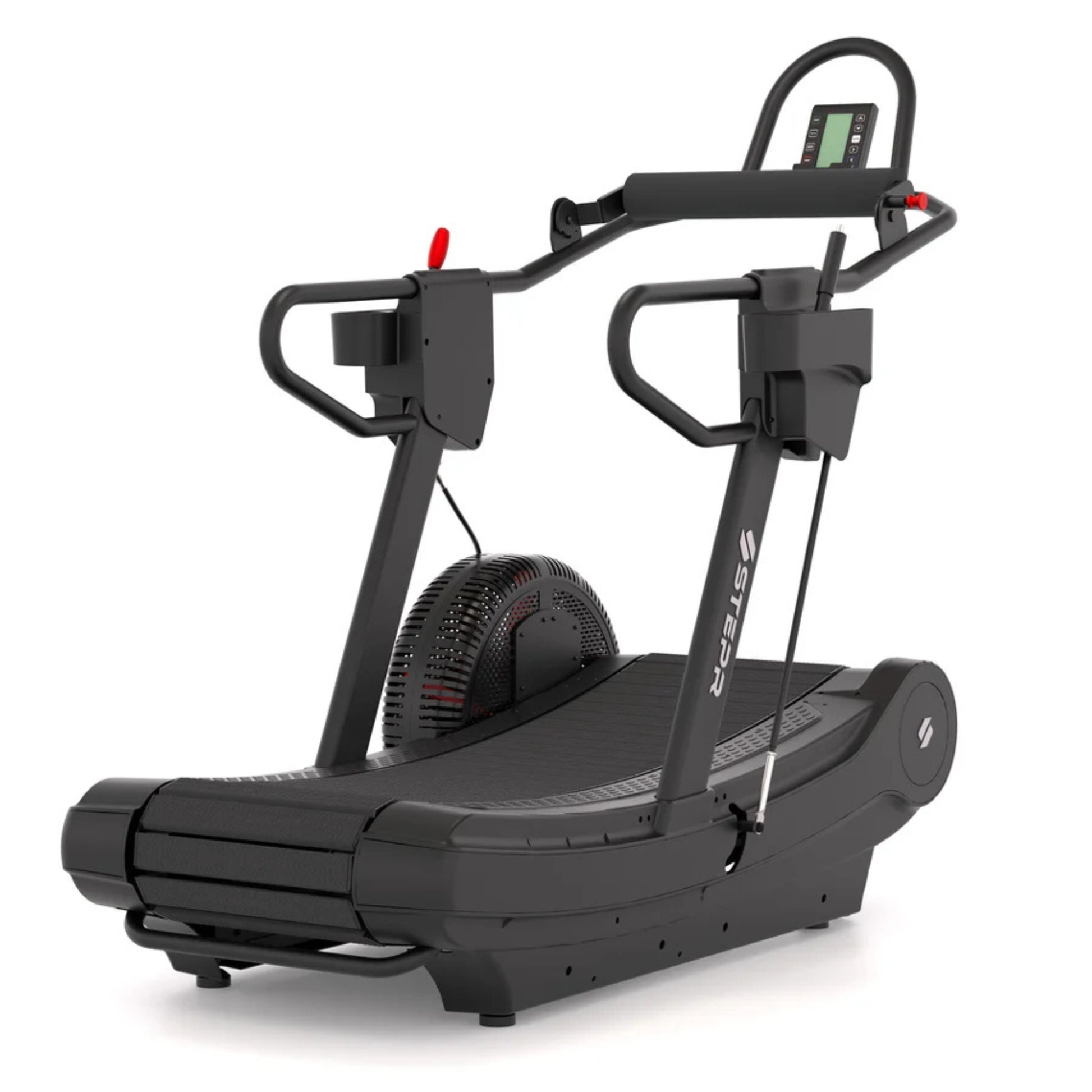 STEPR treadmill with dual handlebars for stability during training