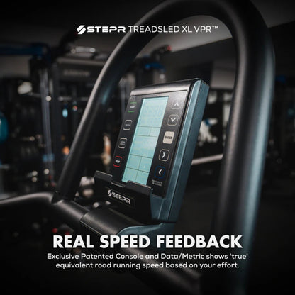STEPR treadmill screen showing advanced training programs and features
