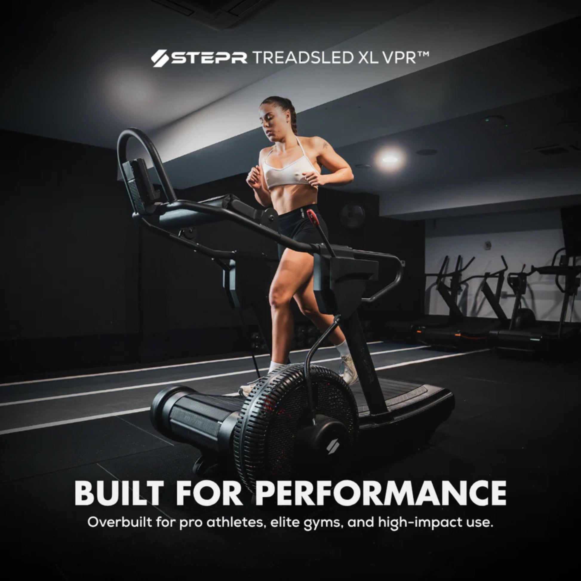 Rear view of STEPR treadmill showcasing sturdy build and frame design