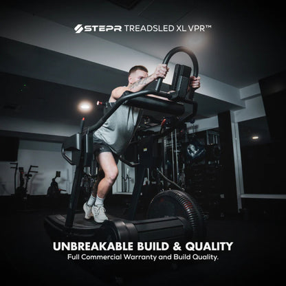 Upright front design of STEPR treadmill for professional gym use